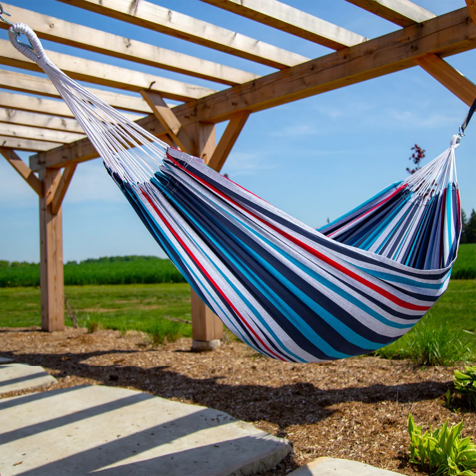 Vivere Brazilian Style Double Cotton Hammock, Outdoor Hanging Daybed, Denim - VMInnovations