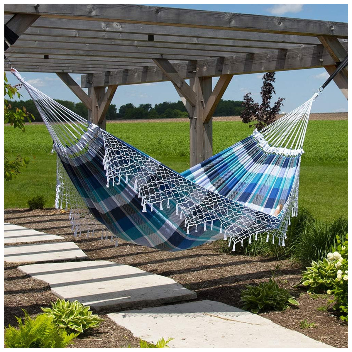 Vivere Authentic Brazilian Cotton Hammock Hanging Daybed, Marina (Open Box)