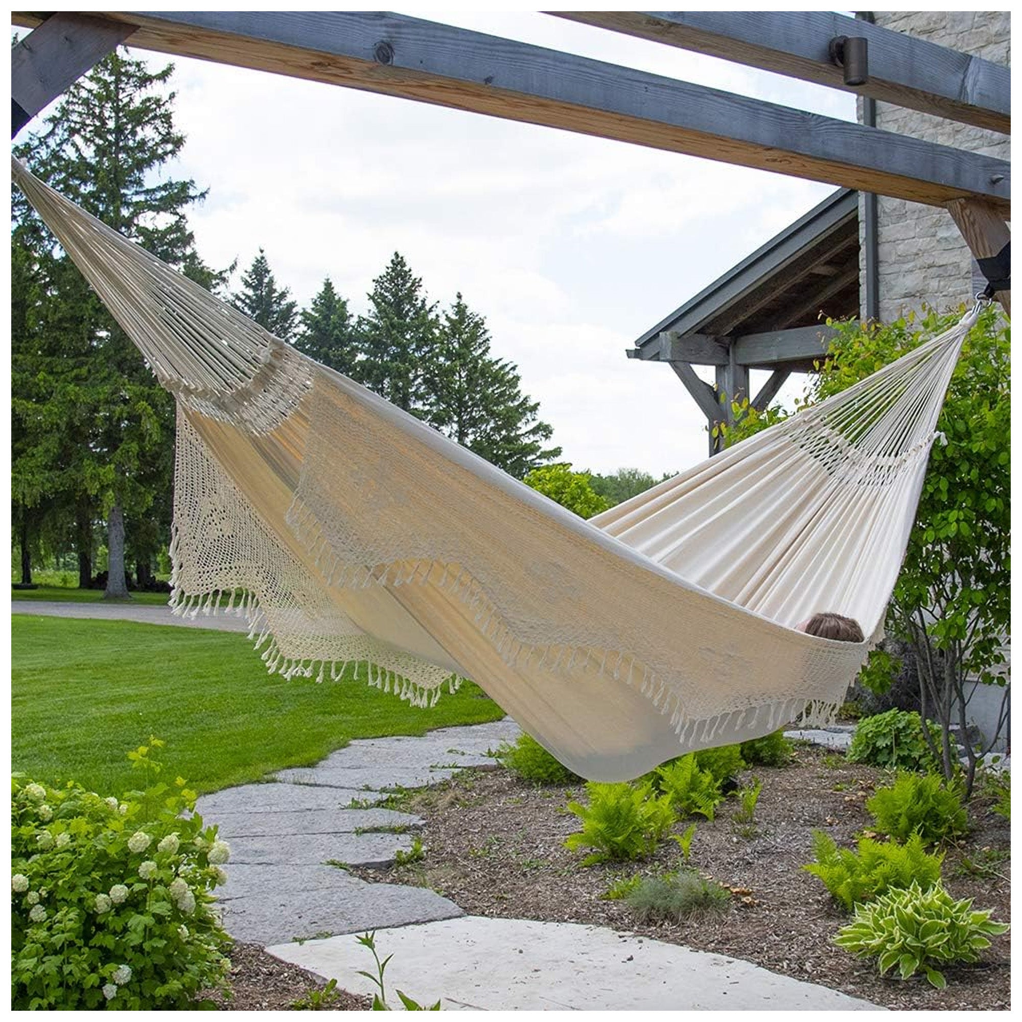 Vivere Authentic Brazilian Cotton Hammock, Outdoor Hanging Daybed, Antique (Used) - VMInnovations