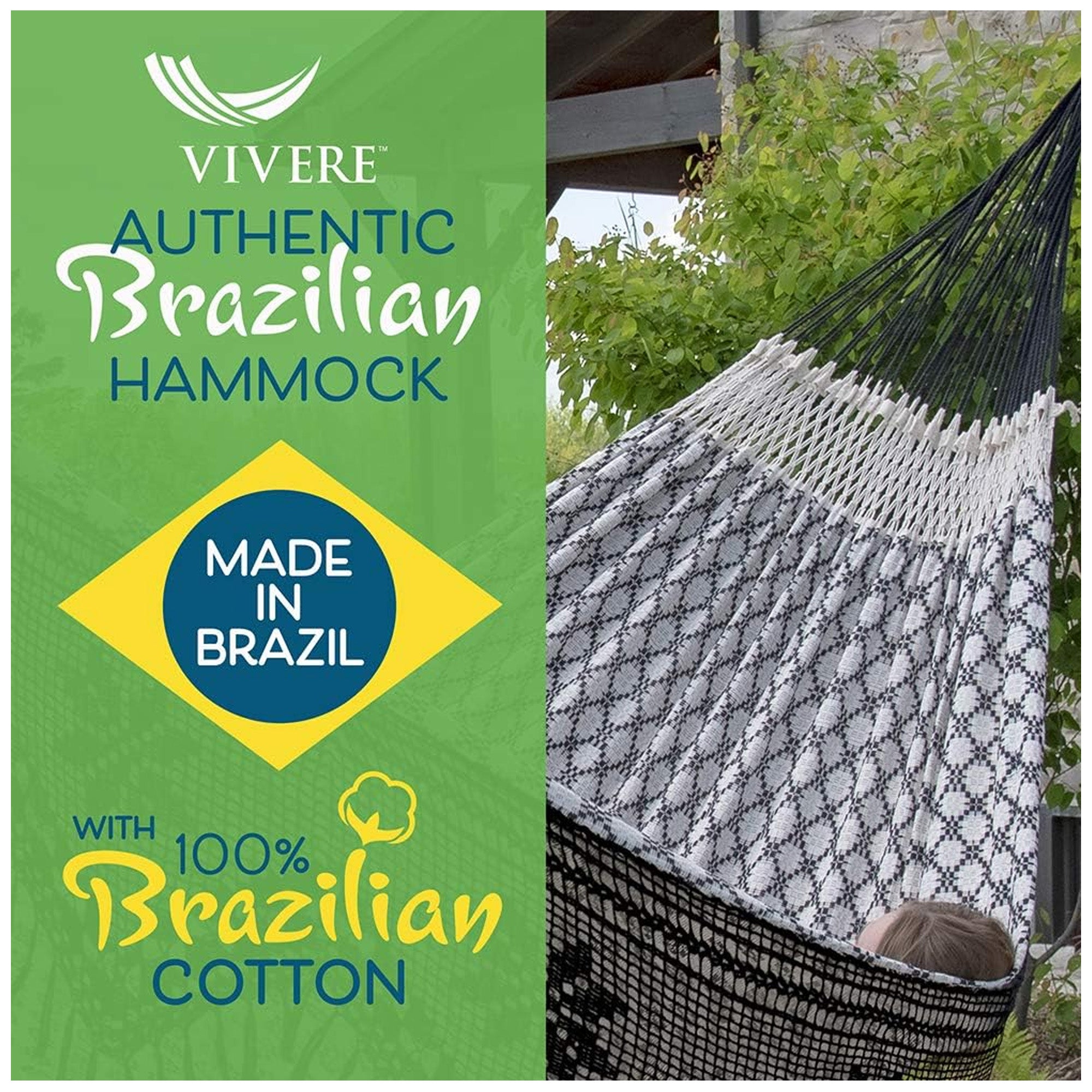 Vivere Authentic Brazilian Cotton Hammock, Outdoor Hanging Daybed (Open Box) - VMInnovations