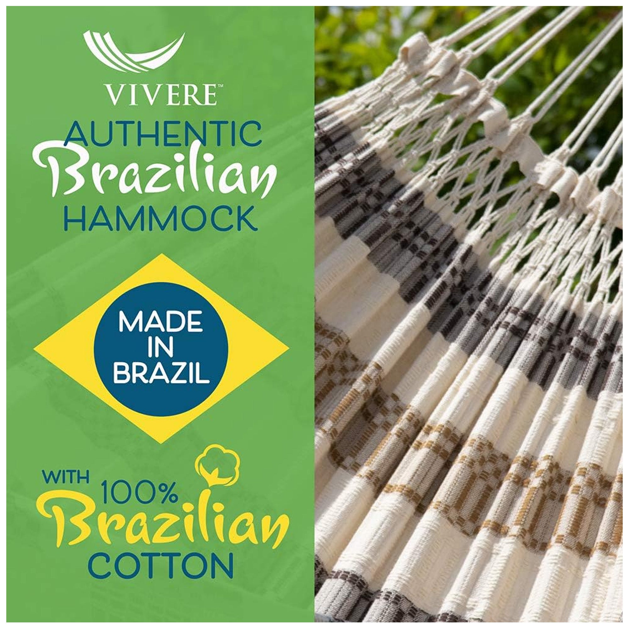 Vivere Authentic Brazilian Cotton Hammock, Outdoor Hanging Daybed, (Open Box)