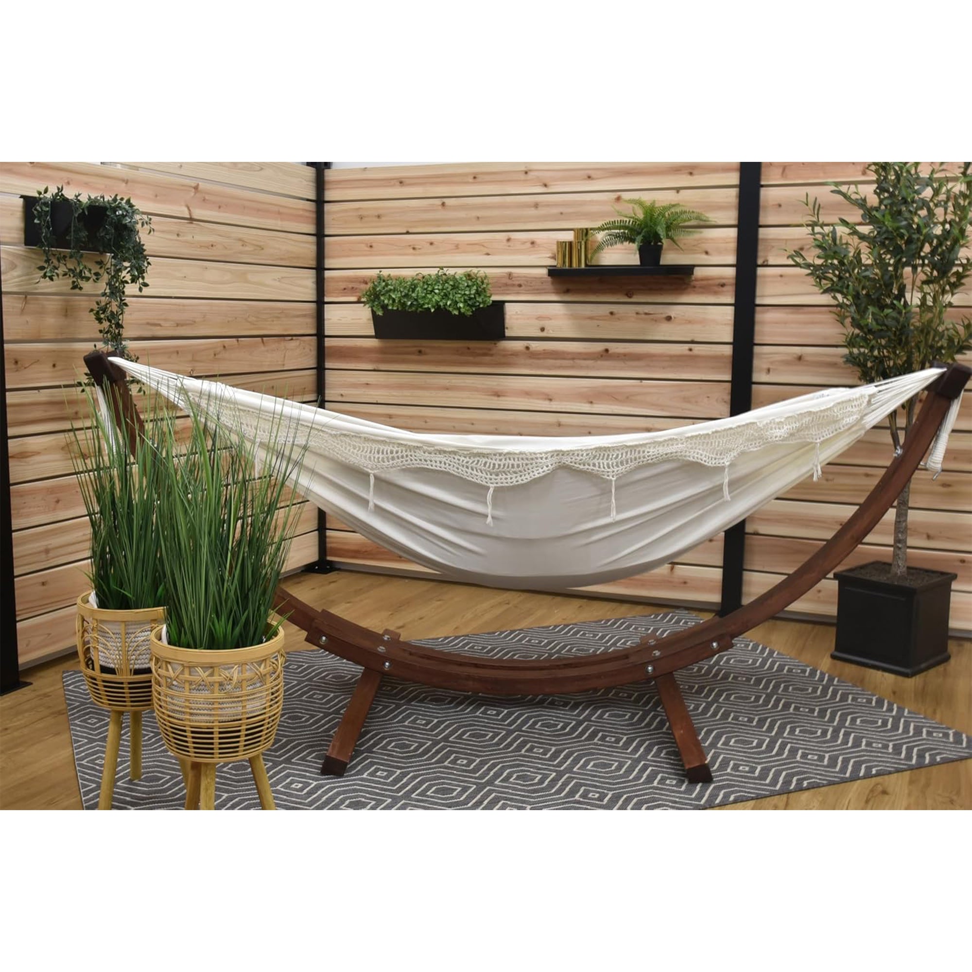 Vivere Double Cotton Hammock, Comfortable Daybed with Wood Frame, 8' (Open Box) - VMInnovations