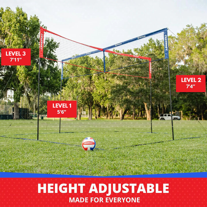 Vivere CROSSNET 4 Square Outdoor Volleyball Game Net Set with Ball, Star/Stripes - VMInnovations