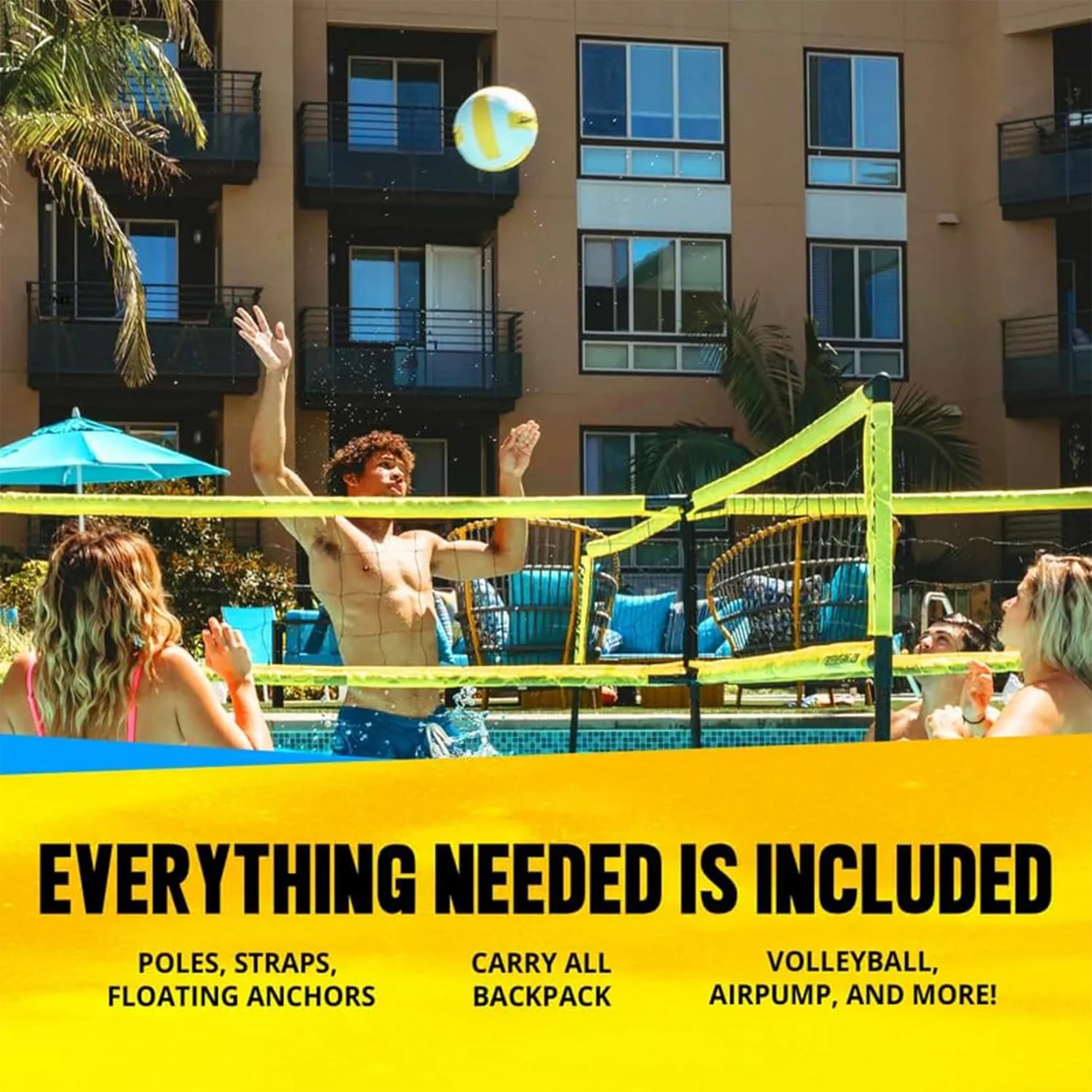 Vivere CROSSNET Volleyball Pool Game 4 Square Net Portable Water Toy (Open Box)