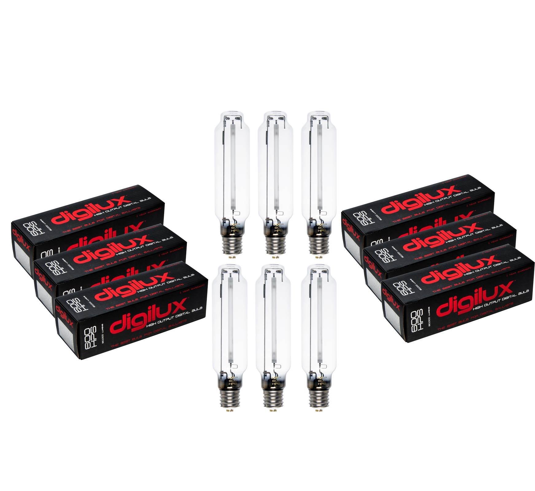 Digilux DX600HPS 600 Watt HPS HID Sodium Digital Ballast Grow Light Bulb, 6 Pack
