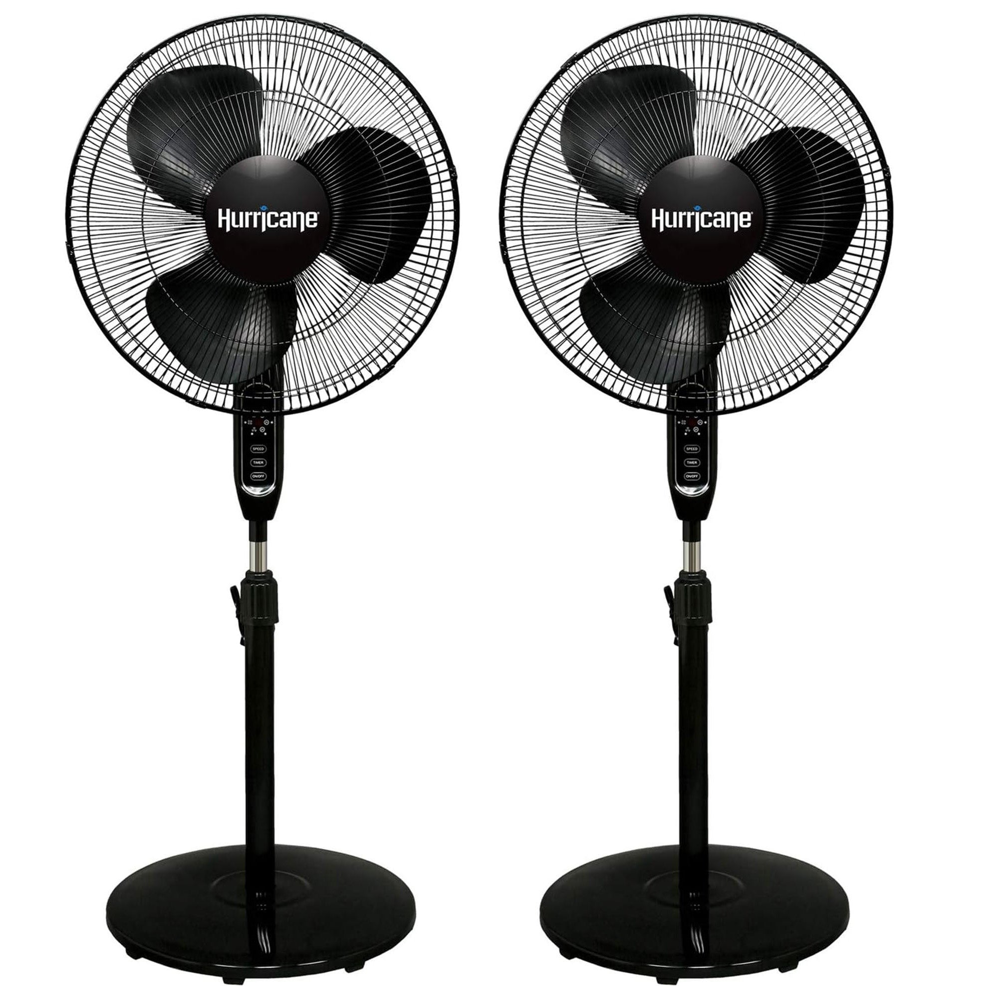Hurricane 2 Pack Supreme 16" 3 Speed Oscillating Stand Pedestal Fan Remote Black