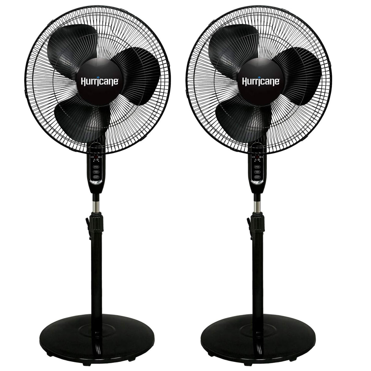 Hurricane 2 Pack Supreme 16" 3 Speed Oscillating Stand Pedestal Fan Remote Black