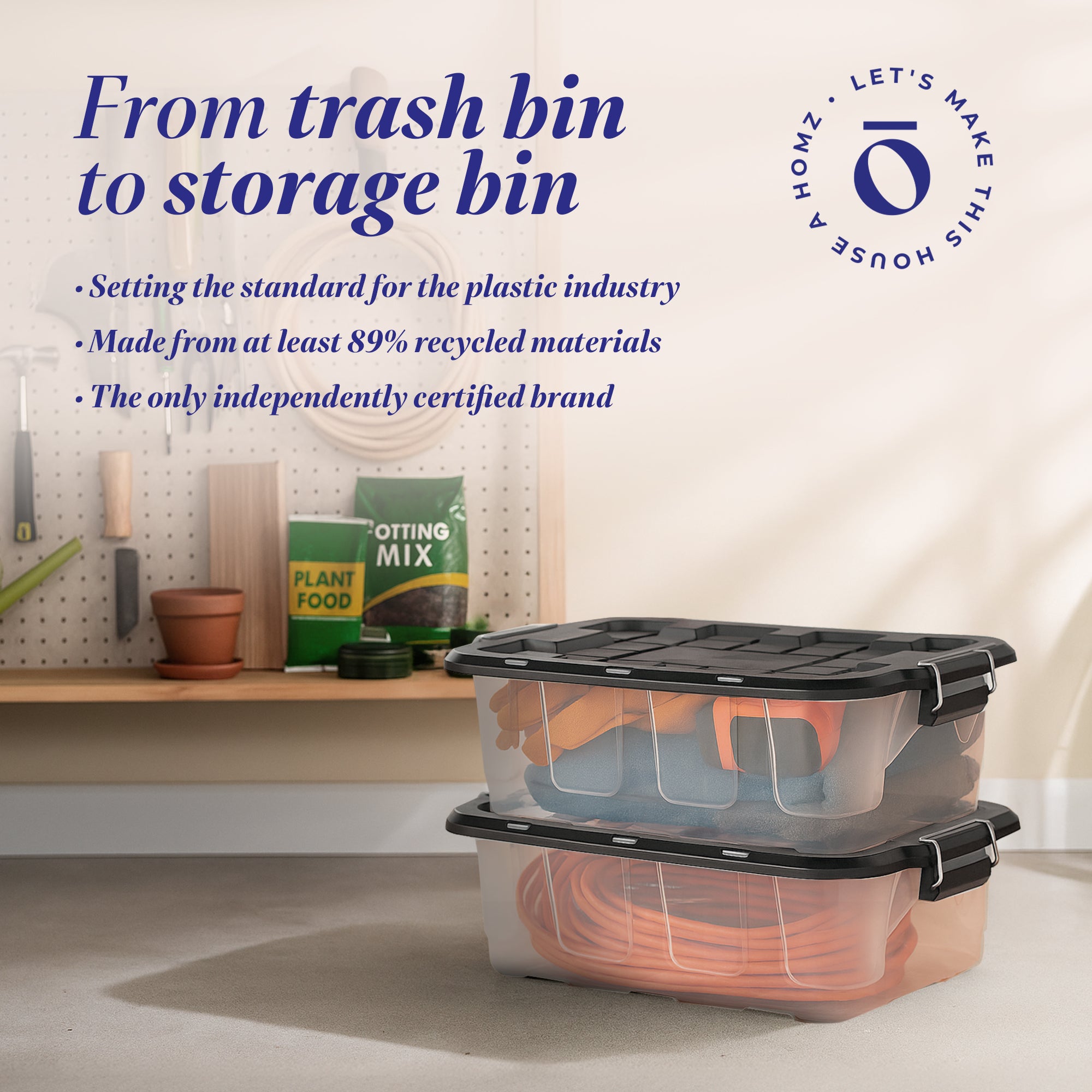 Homz 2 Pack 10-Gallon Clear Plastic Stackable Home Storage Bin with Lid, Black
