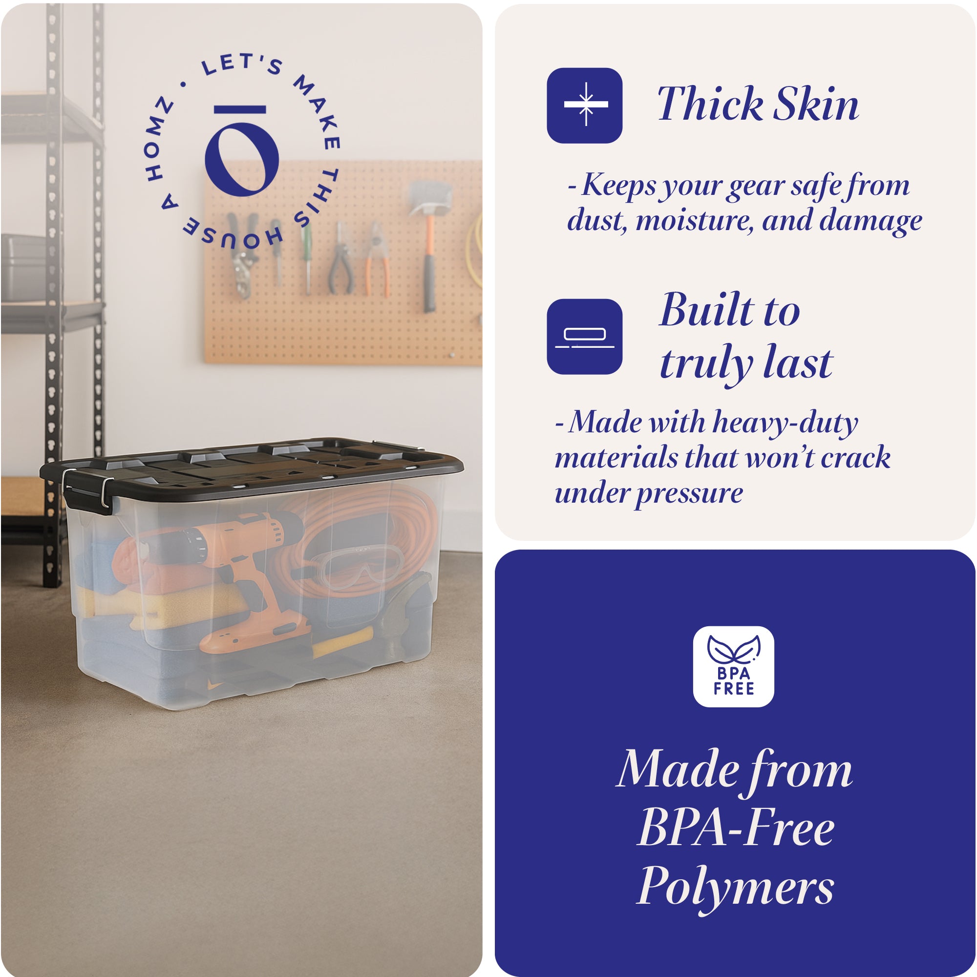 Homz 2 Pack 30-Gallon Clear Plastic Stackable Home Storage Bin with Lid, Black