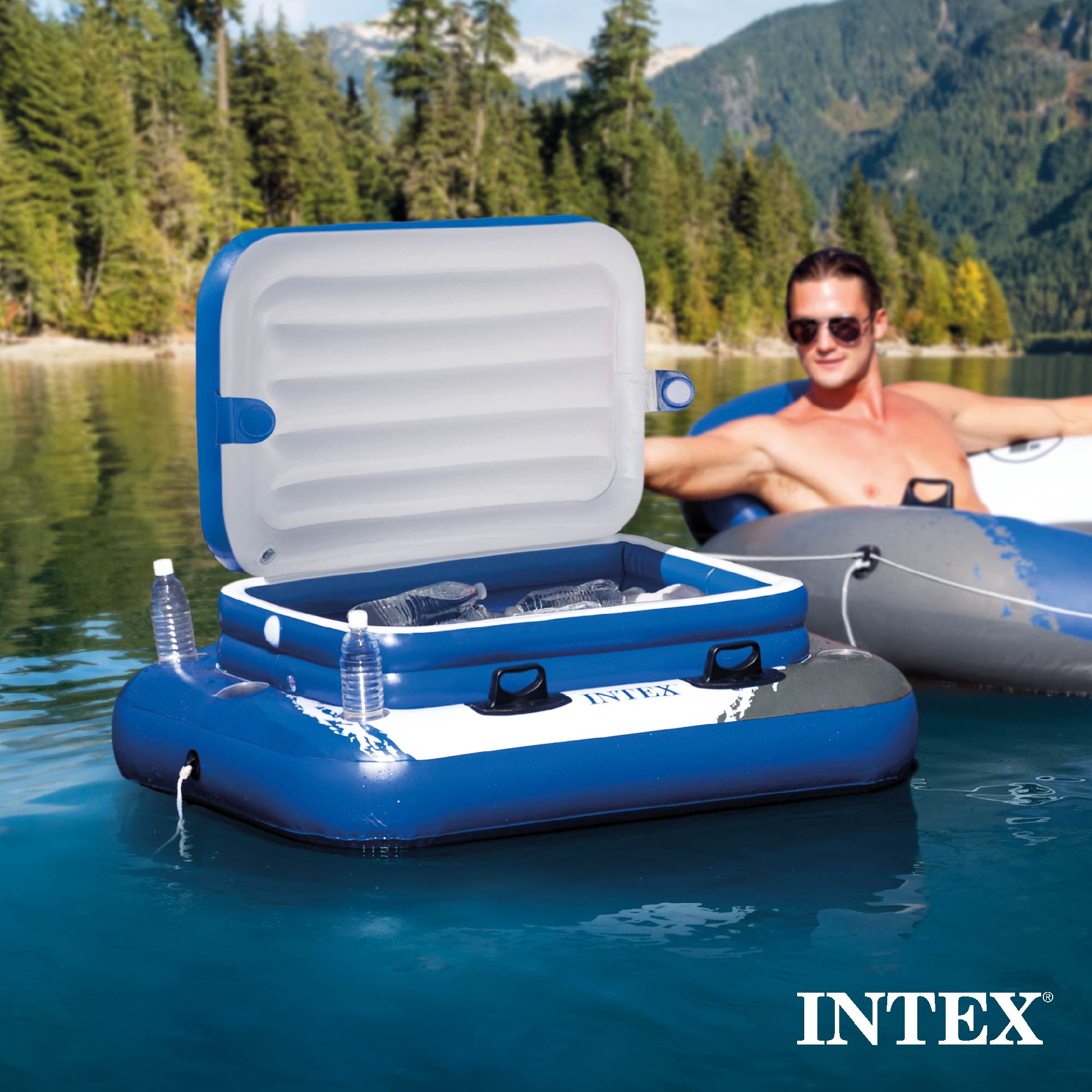 Intex Inflatable Mega Chill II 72 Can Beverage Cooler Float with Lid, 2 Pack