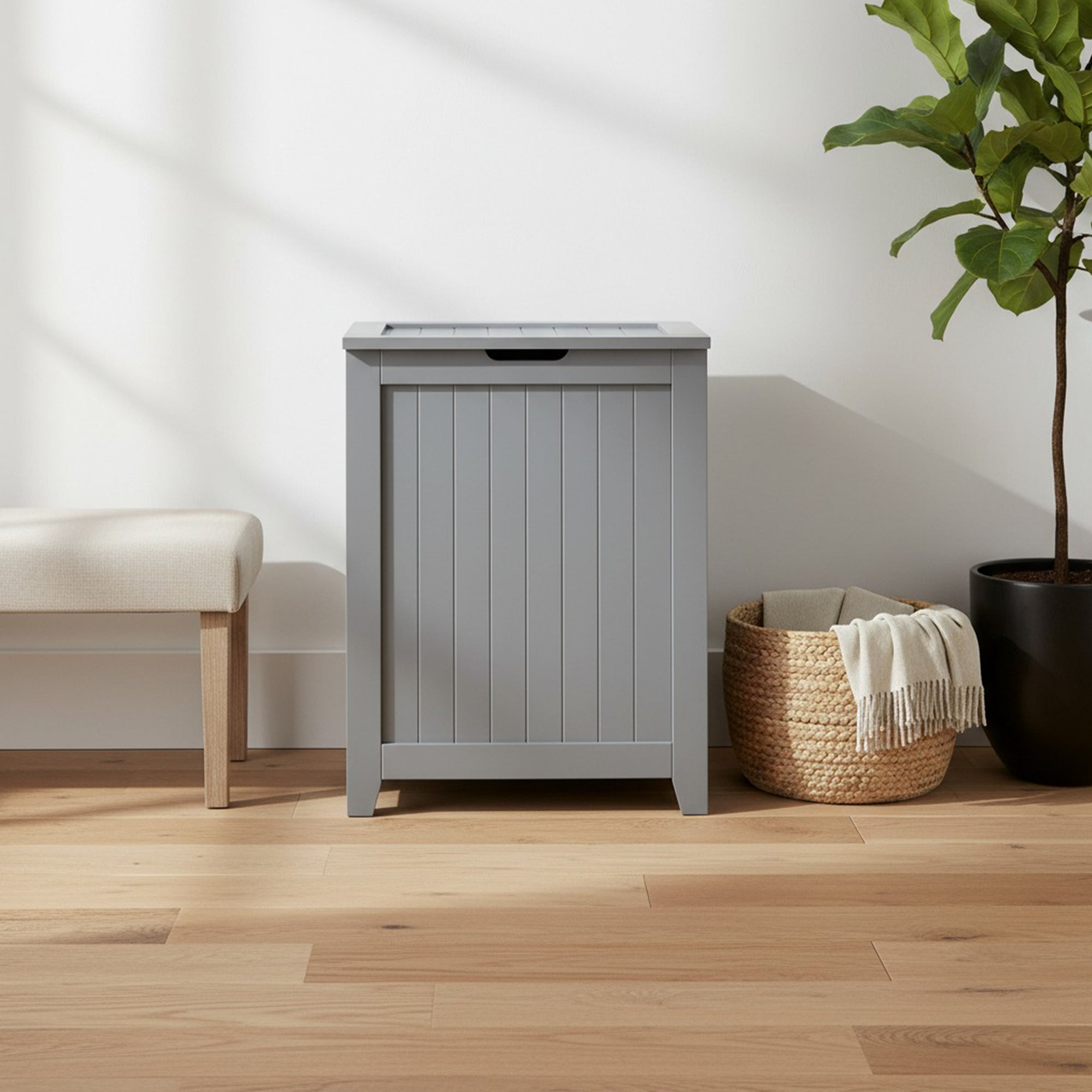 Redmon Contemporary Wooden Clothes Hamper for Bedroom and Laundry Room, Gray - VMInnovations