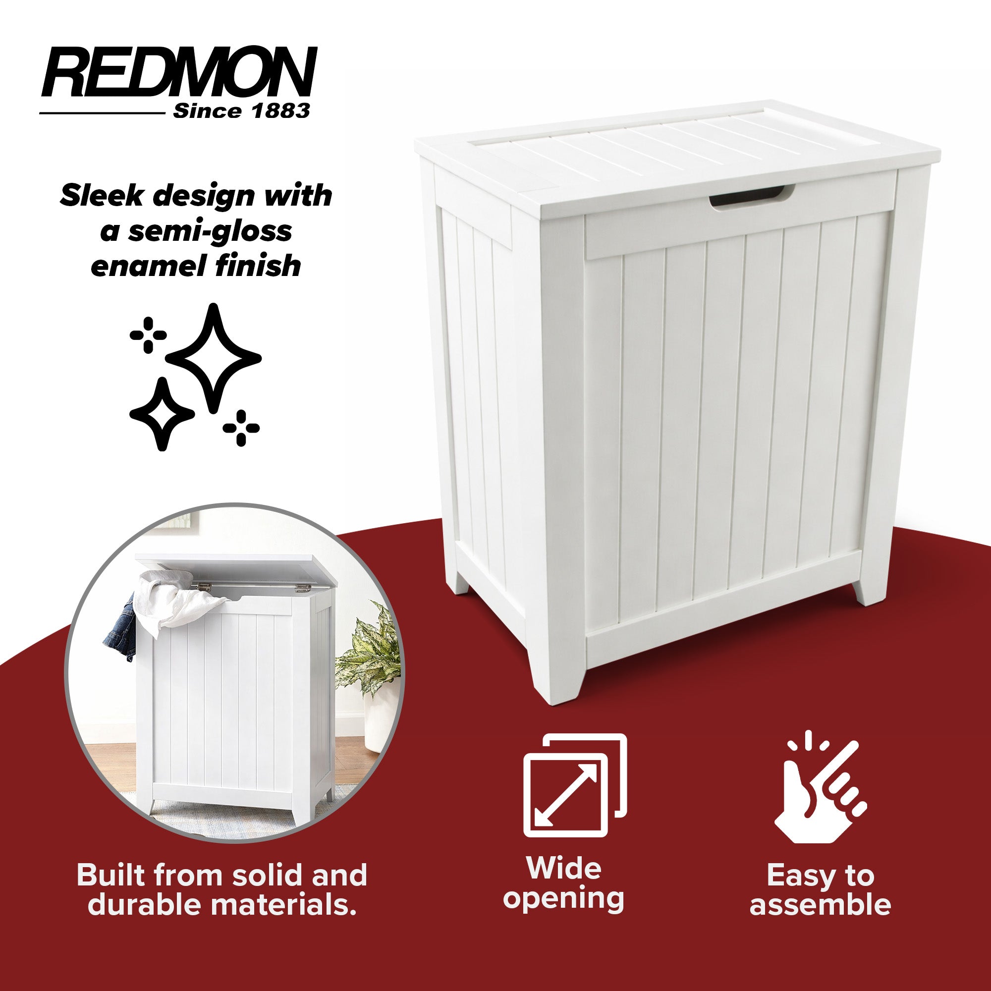 Redmon Contemporary Wooden Clothes Hamper for Bedroom & Laundry Room (Open Box)