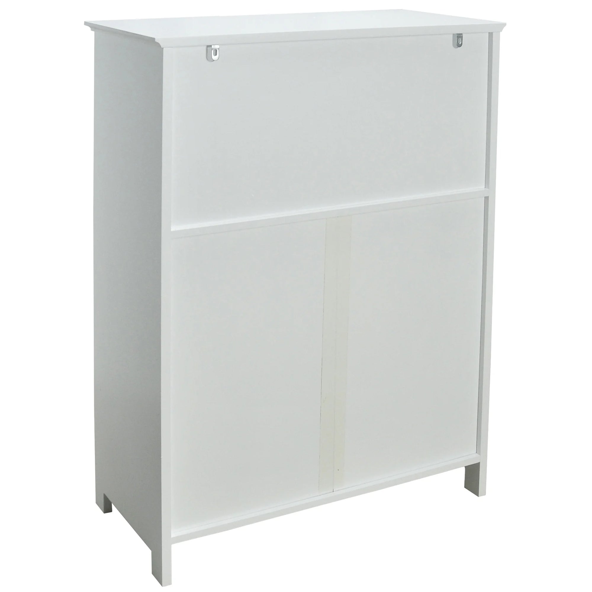 Redmon Double Door Bathroom Floor Cabinet with Open Shelf Storage, White - VMInnovations
