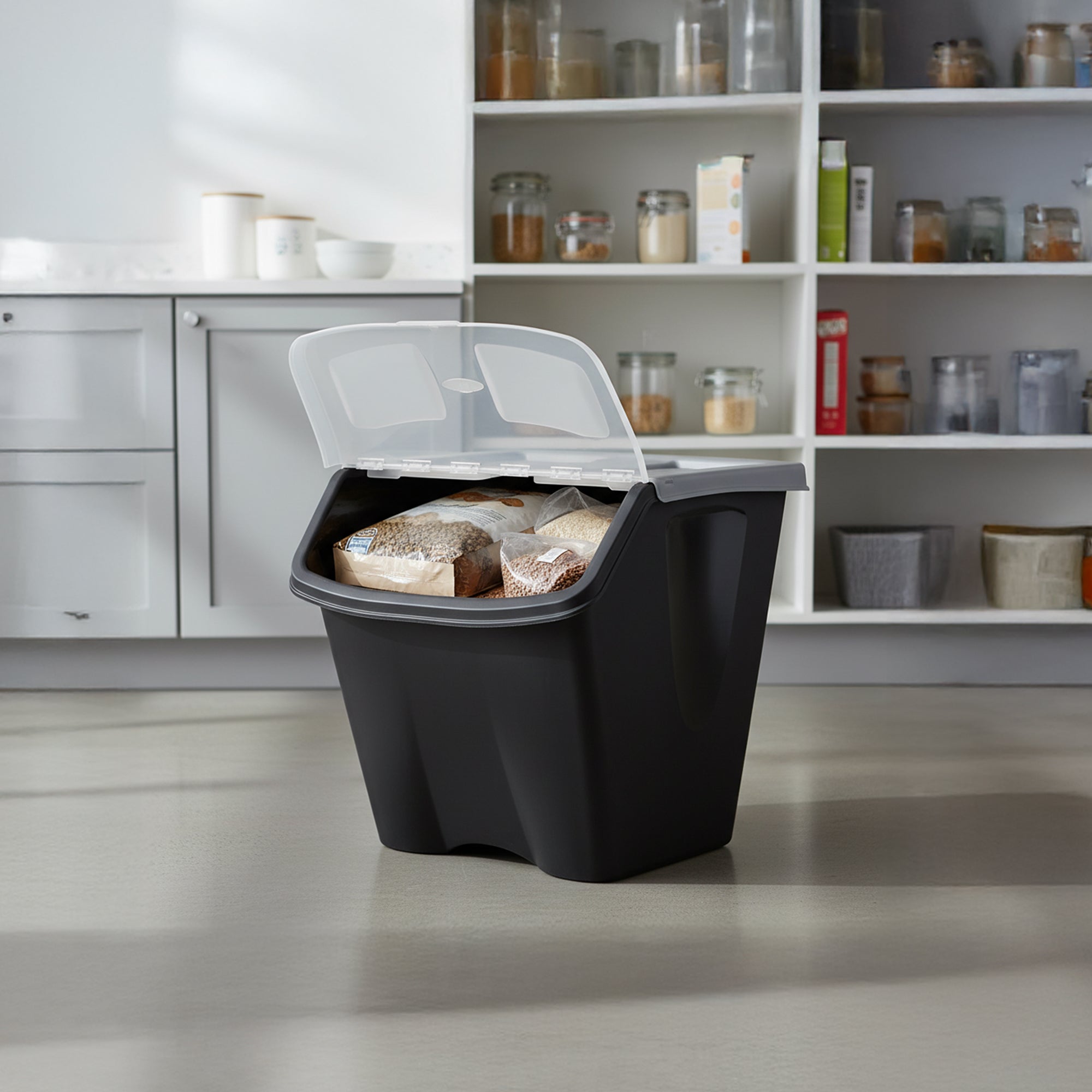 Redmon 10 Gal Stackable Shutter Bin with Flip Lid Plastic Storage, Black (Used)