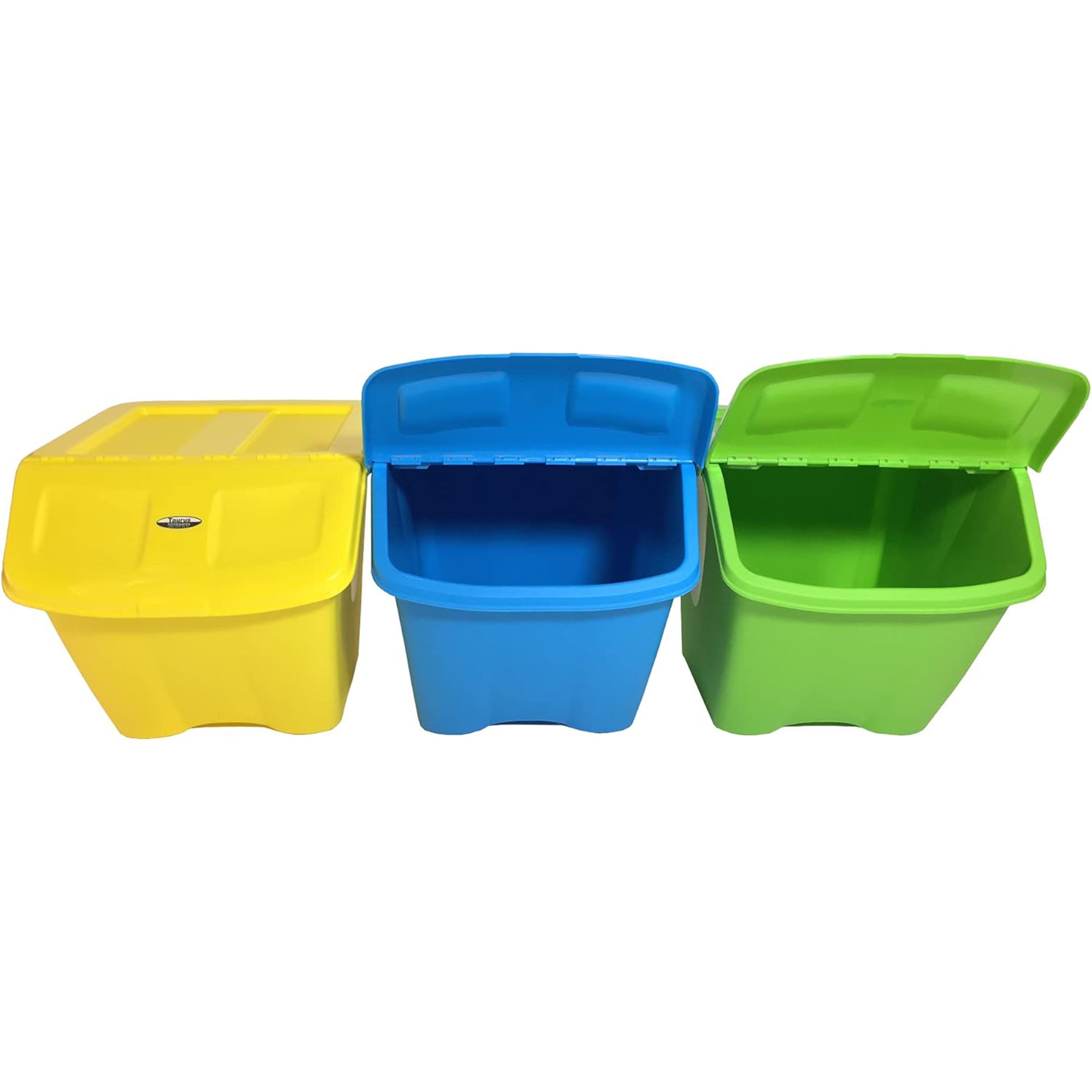 Redmon 10-Gal Stackable Shutter Bins, 3-Piece Recycling Storage Set, Multi-Color - VMInnovations