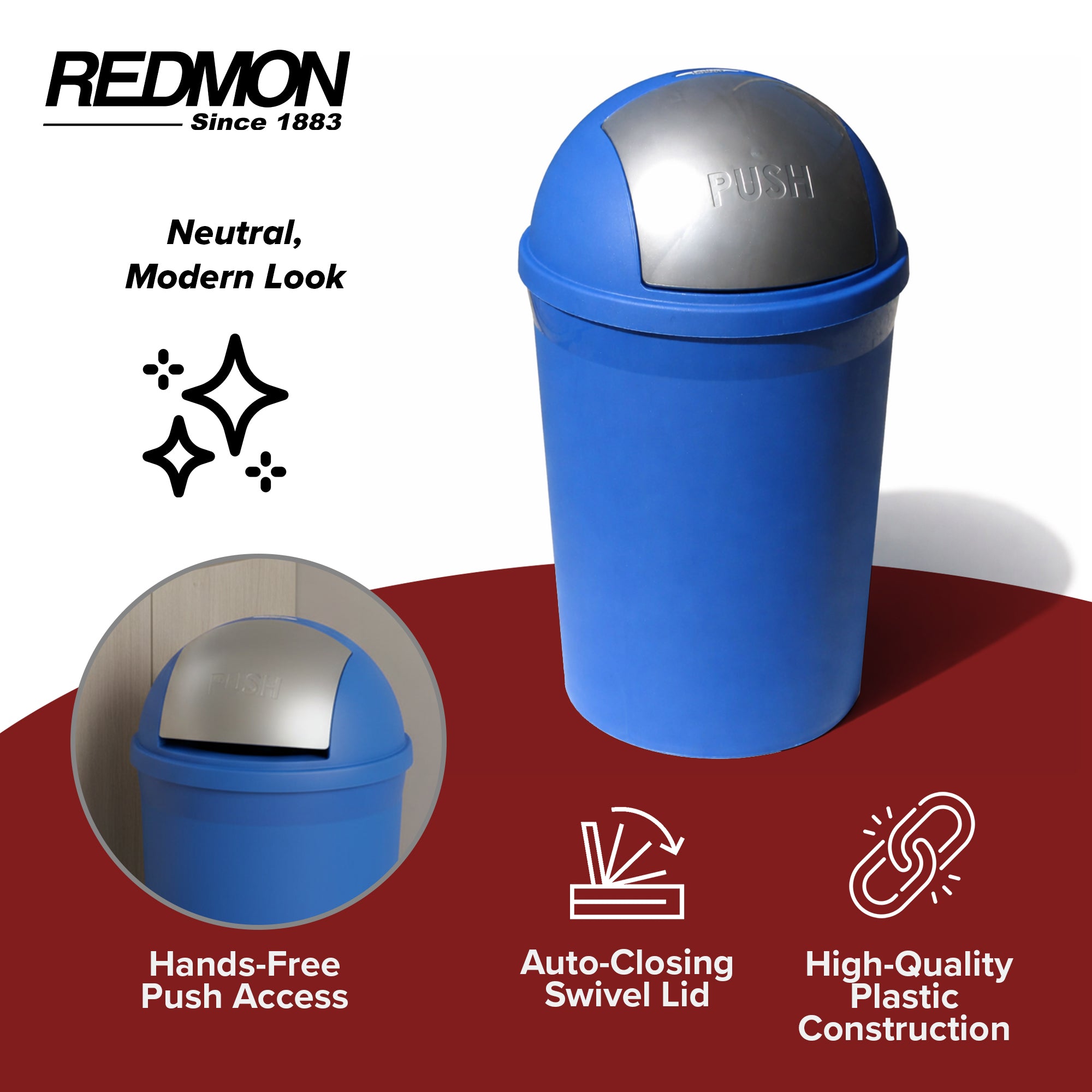 Redmon 4 Gal Swivel Lid Trash Can, Plastic Swing-Lid Indoor Waste Bin (Open Box) - VMInnovations