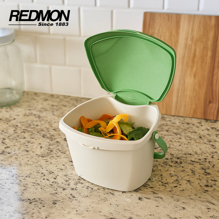 Redmon 1.9 Gal Kitchen Compost Bin for Food Scraps Odor Control Lid, Beige/Green