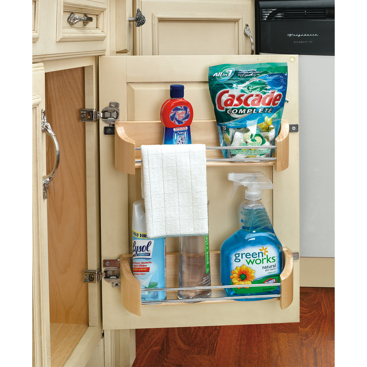 Rev-A-Shelf 4231-14-52 14 Inch Wooden Cabinet Door Storage Tray w/ Chrome Rails