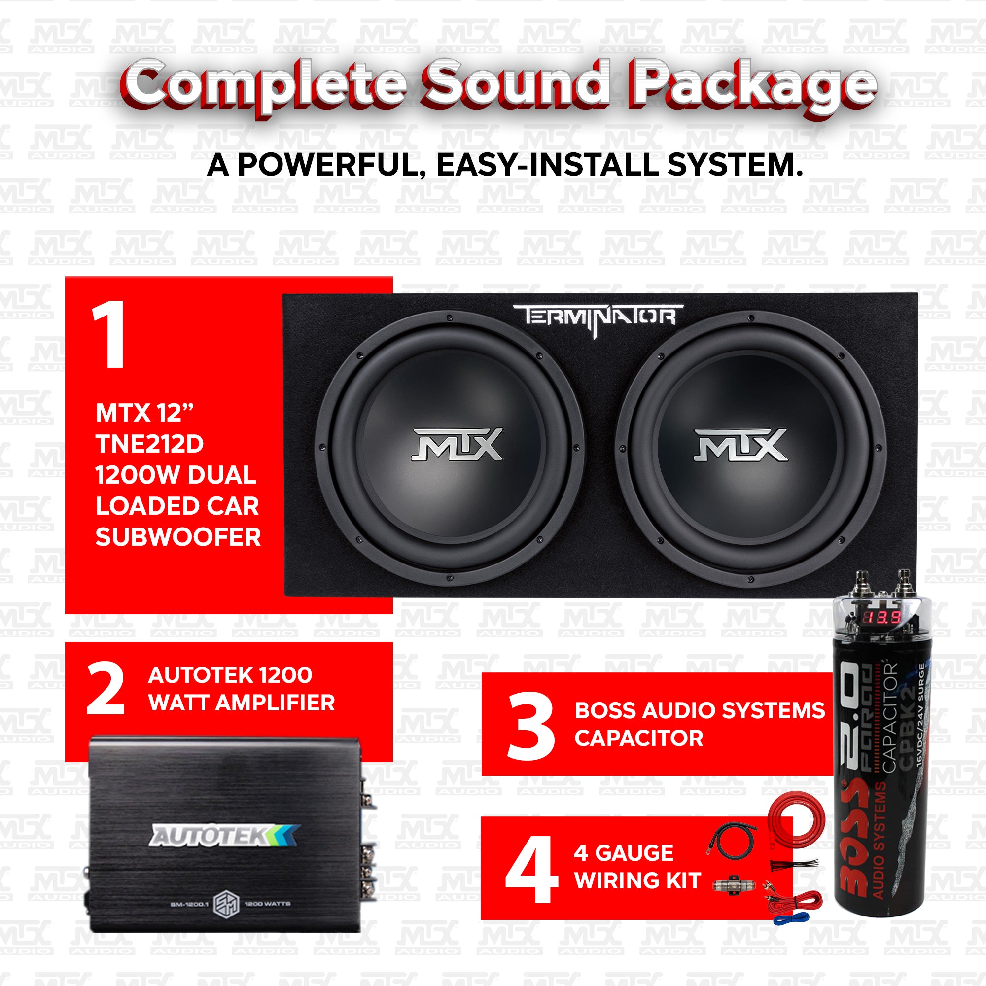 MTX 12" 1200W Max Car Audio Dual Loaded Subwoofer Set with Car Audio Amplifier