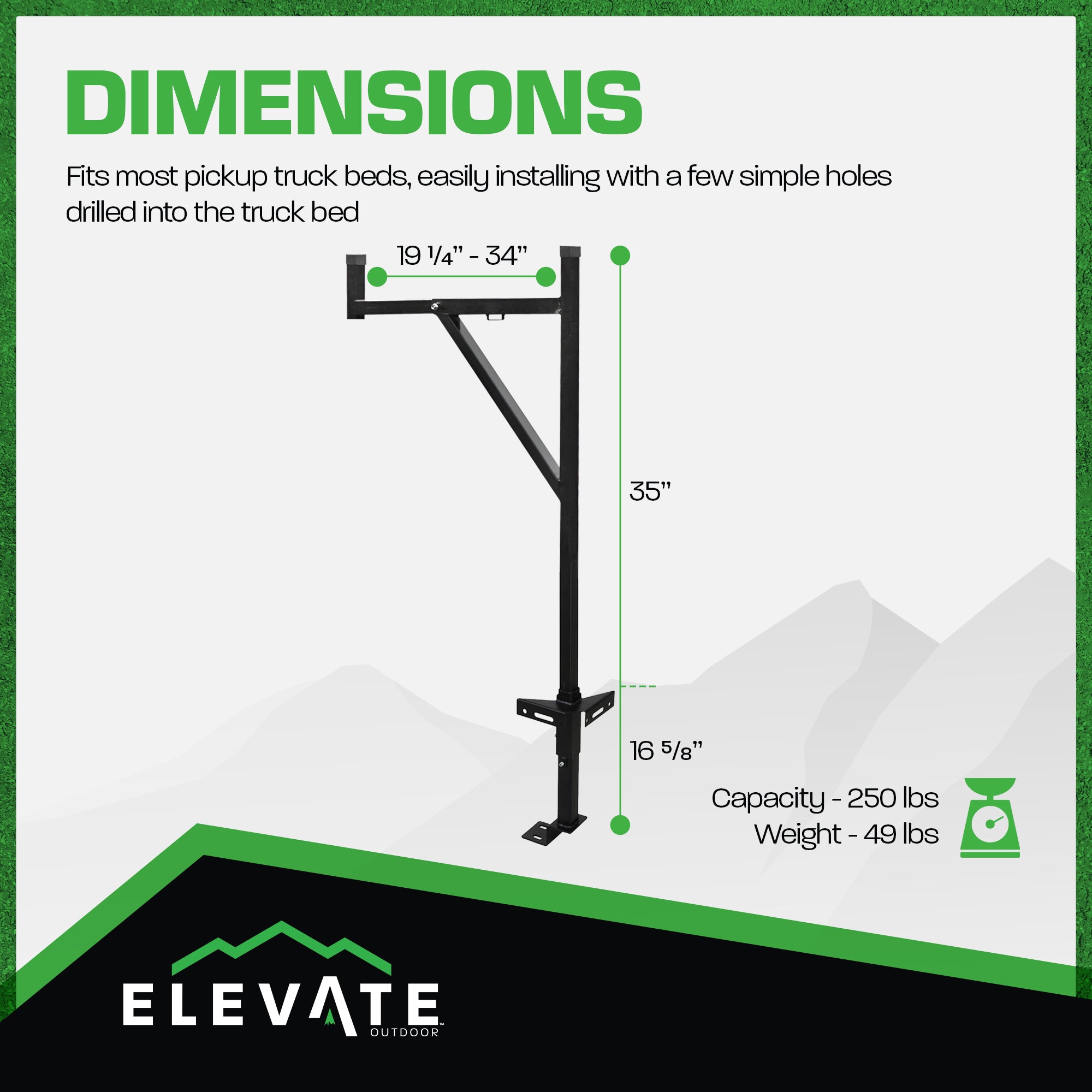Elevate Outdoor Truck Ladder Rack Adjustable Steel Pickup Cargo Carrier, Black - VMInnovations