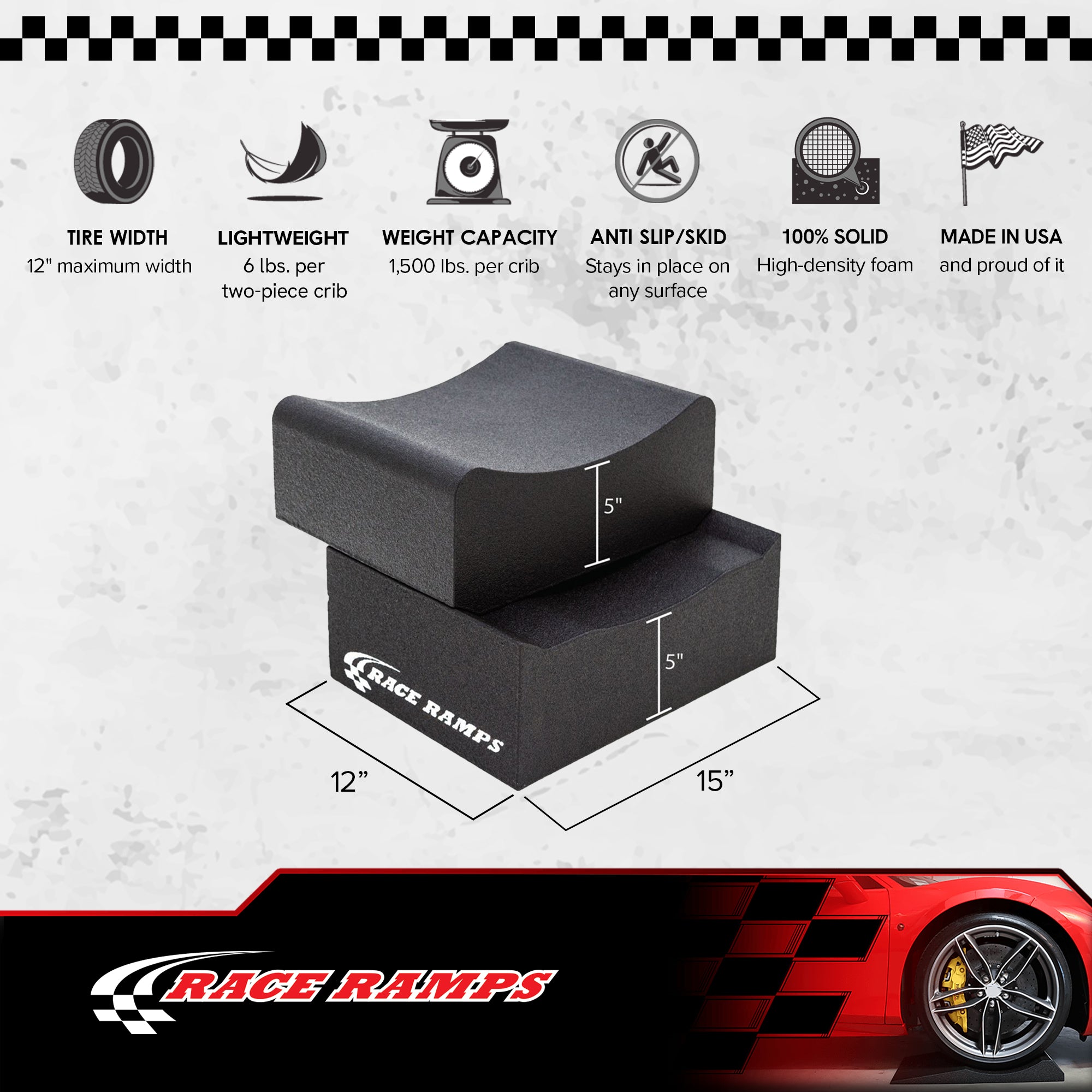 Race Ramps 10" Adjustable Wheel Cribs Car Maintenance Display, RR-WC-0-2, Black - VMInnovations