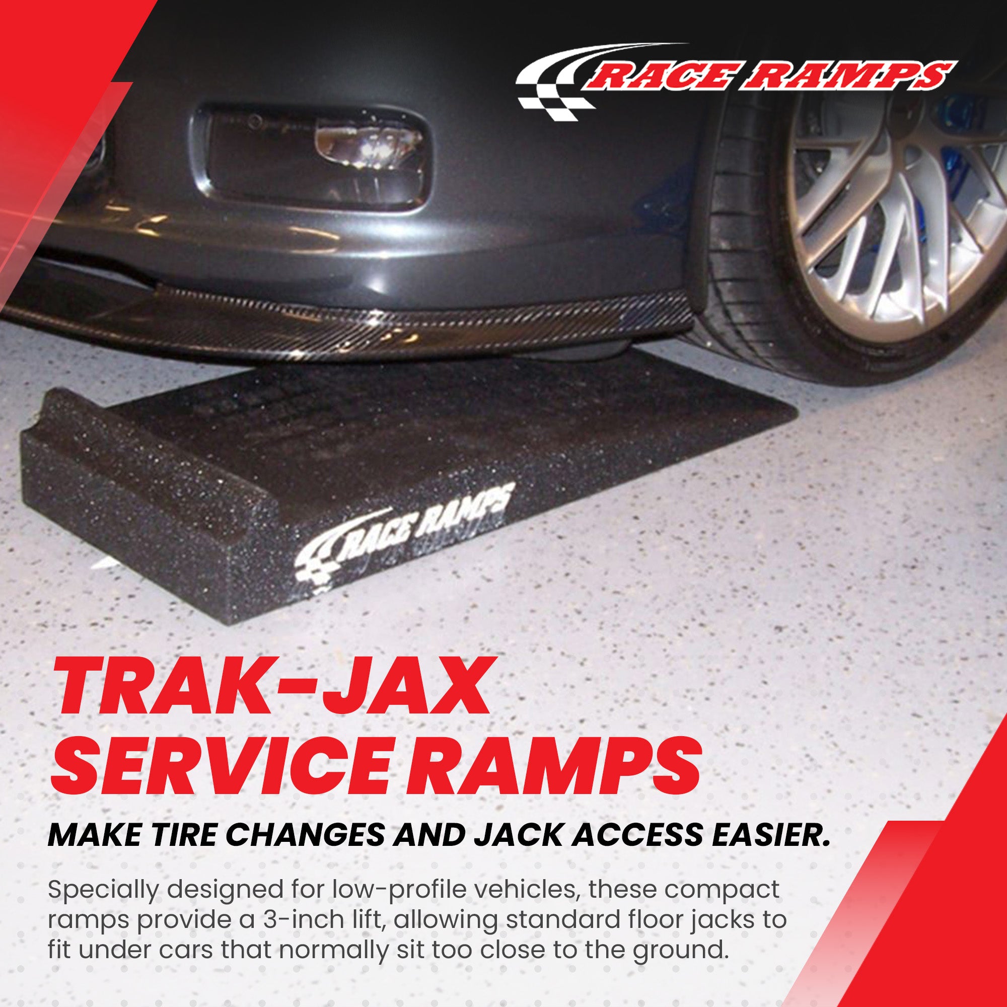 Race Ramps Trax-Jax with 1.5" Stop for Low Profile Vehicles, 3" Lift, Set of 2