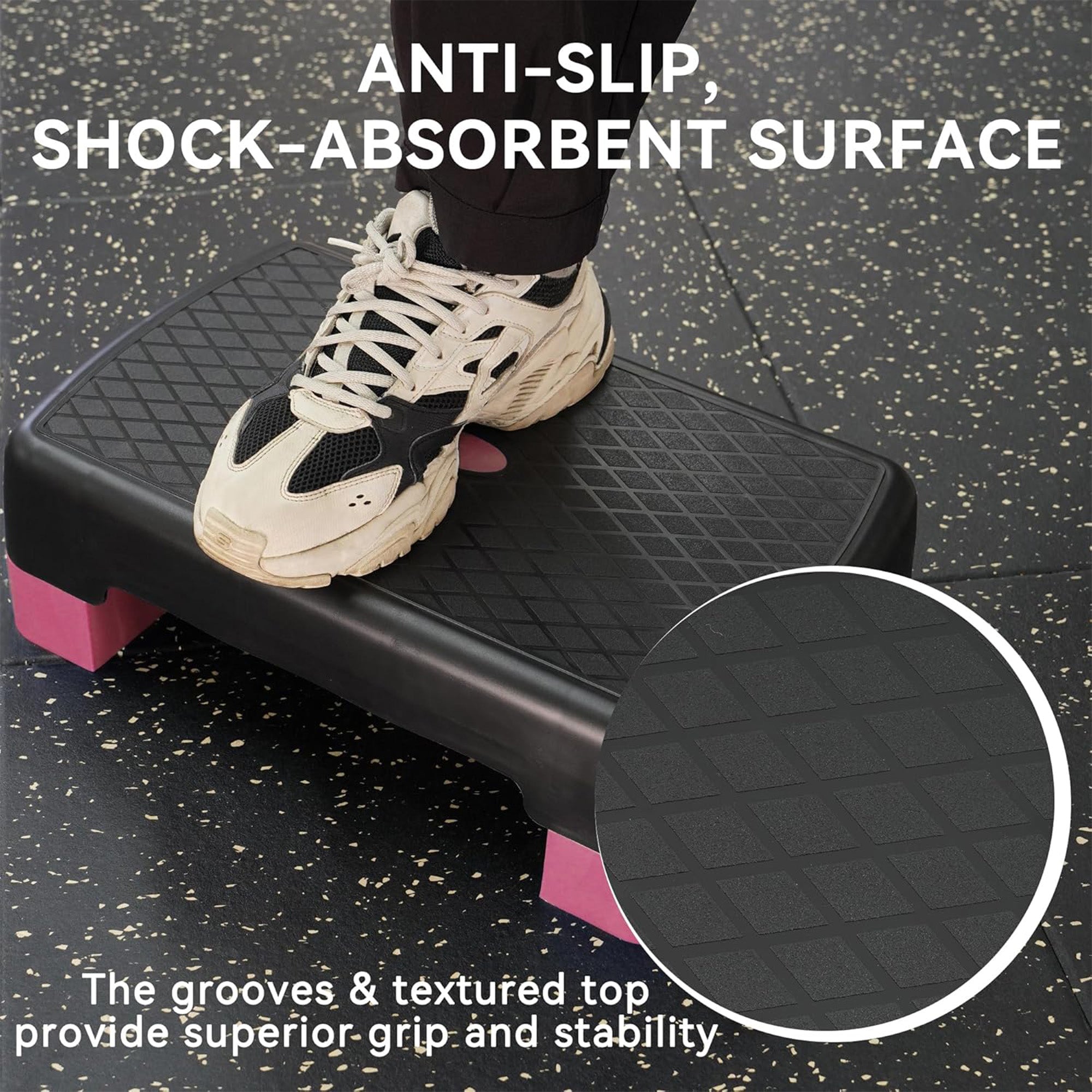 Fitvids 18" Aerobic Stepper Platform w/Adjustable Risers, Black/Pink (Open Box) - VMInnovations