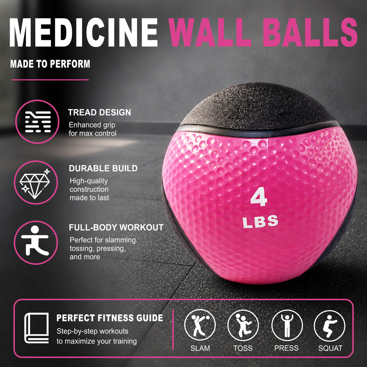 Fitvids 4 lb Dual-Texture Medicine Ball for Core and Strength Training, Pink