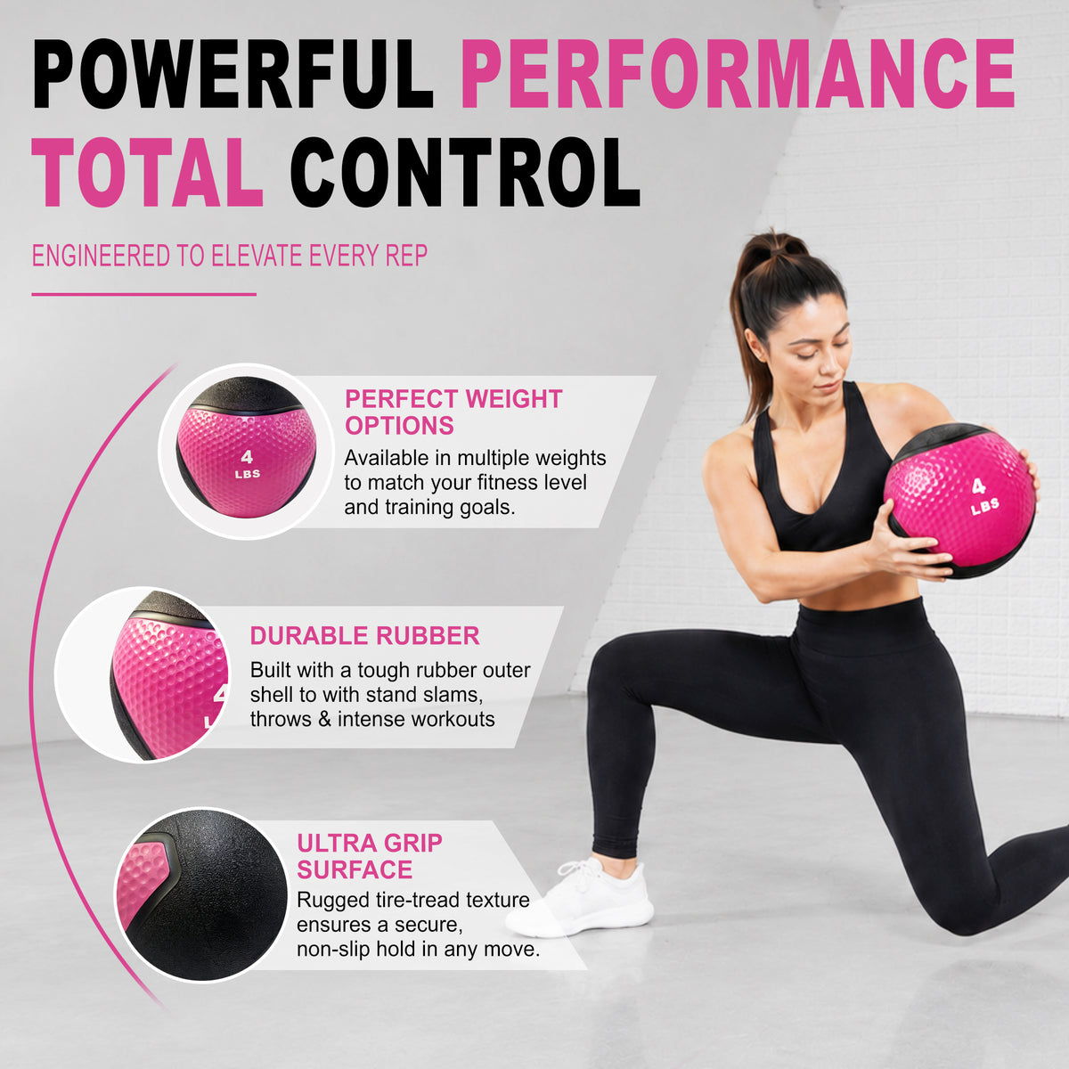 Fitvids 4 lb Dual-Texture Medicine Ball for Core and Strength Training, Pink