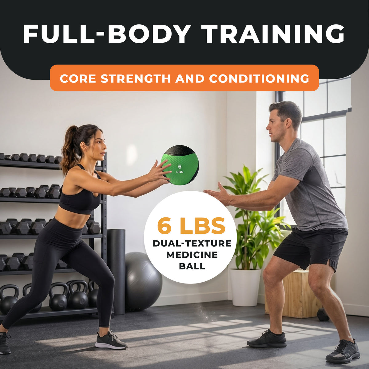 Fitvids 6 lb Dual-Texture Medicine Ball for Core and Strength Training, Green
