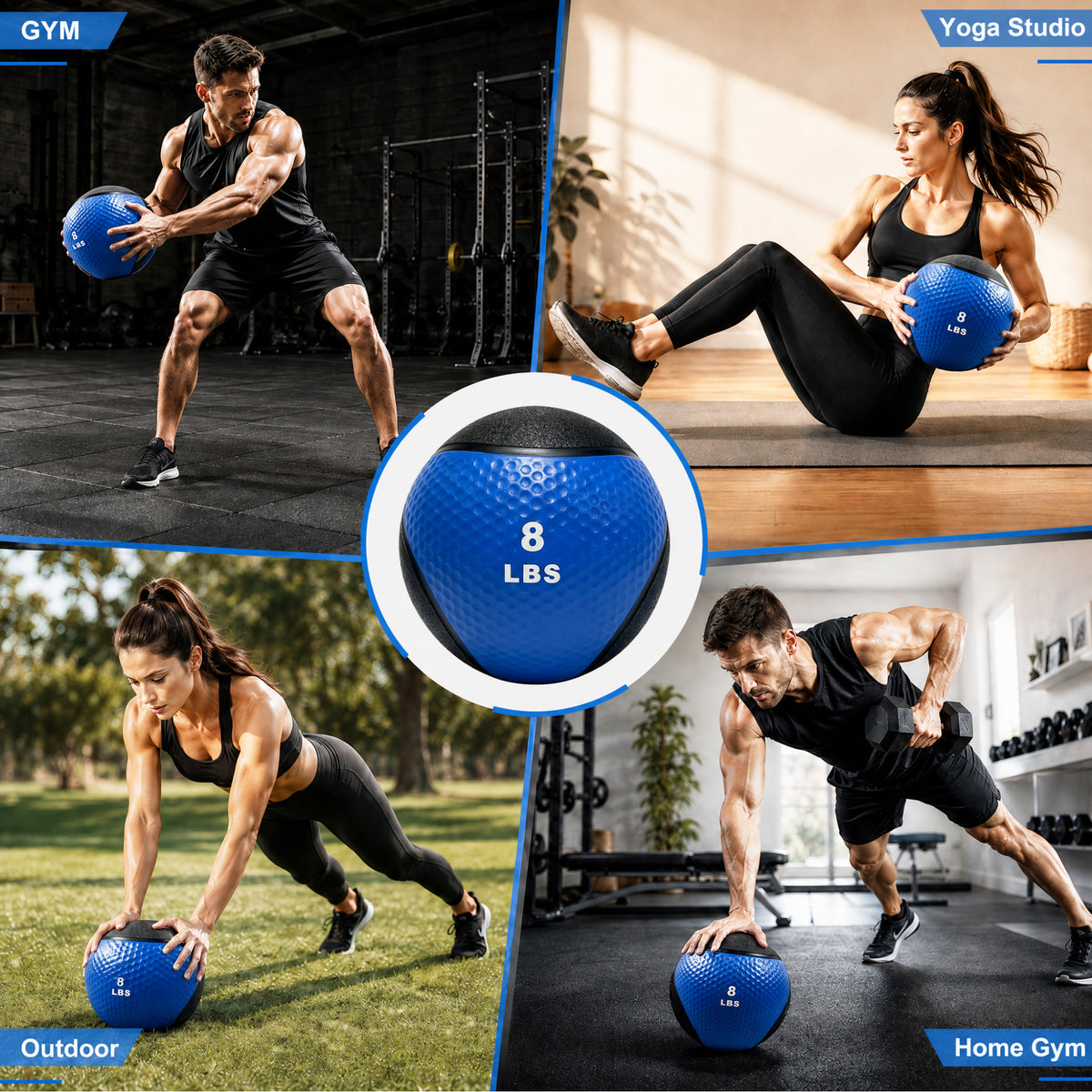 Fitvids 8 lb Dual-Texture Medicine Ball for Core and Strength Training, Blue