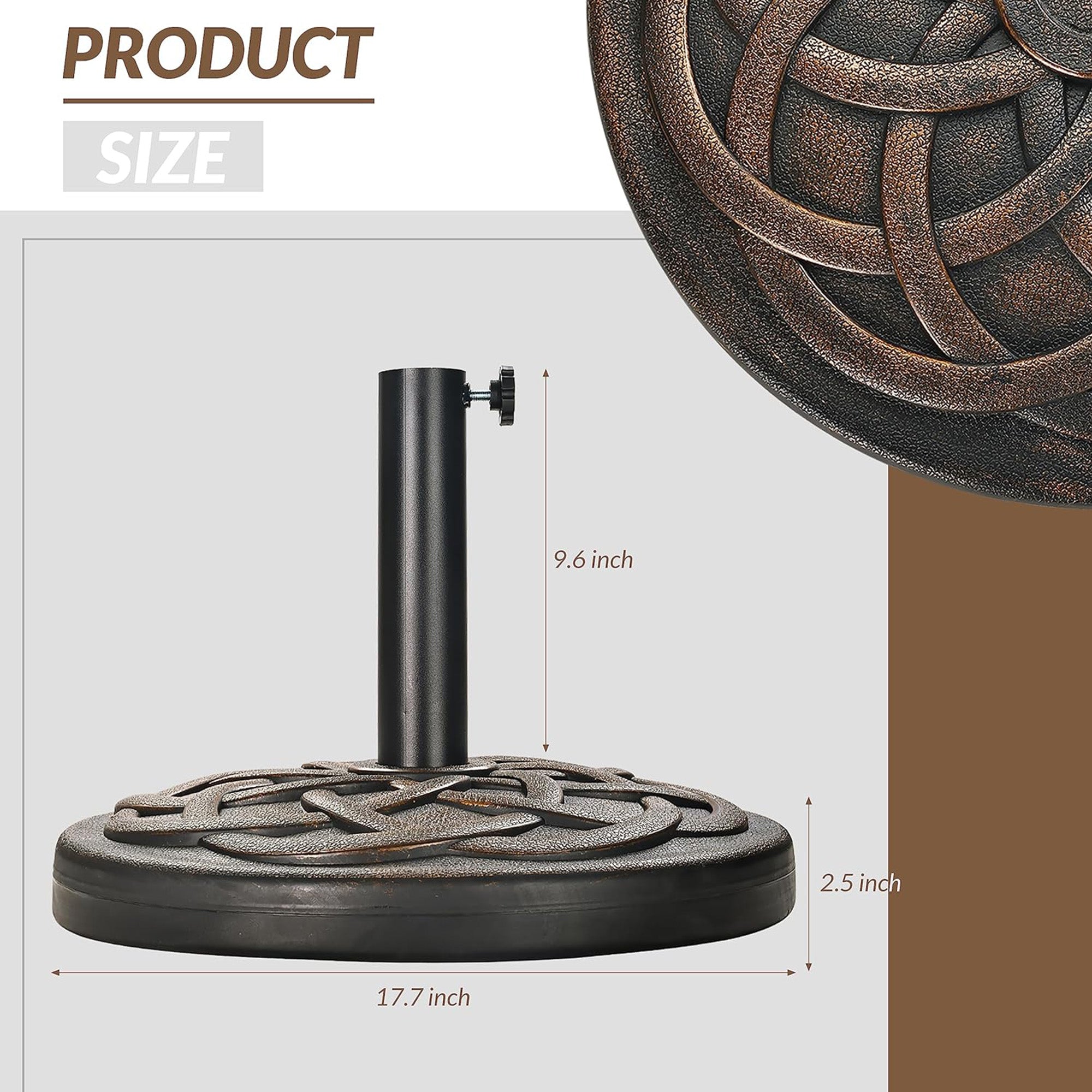 Elevon 35 Pound Round Outdoor Umbrella Base for Garden and Patio, Bronze (For Parts)