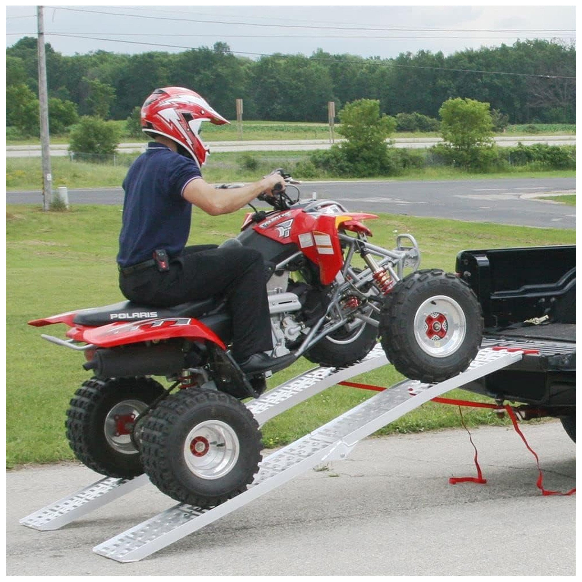 Black Widow Folding Motorcycle Ramp Arched Plate, Dual Runner, Silver (Open Box) - VMInnovations