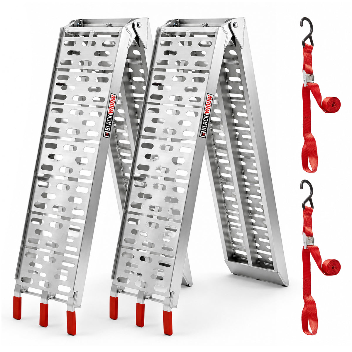 Black Widow Aluminum Folding Motorcycle Ramp Arched Plate, Dual Runner, Silver - VMInnovations