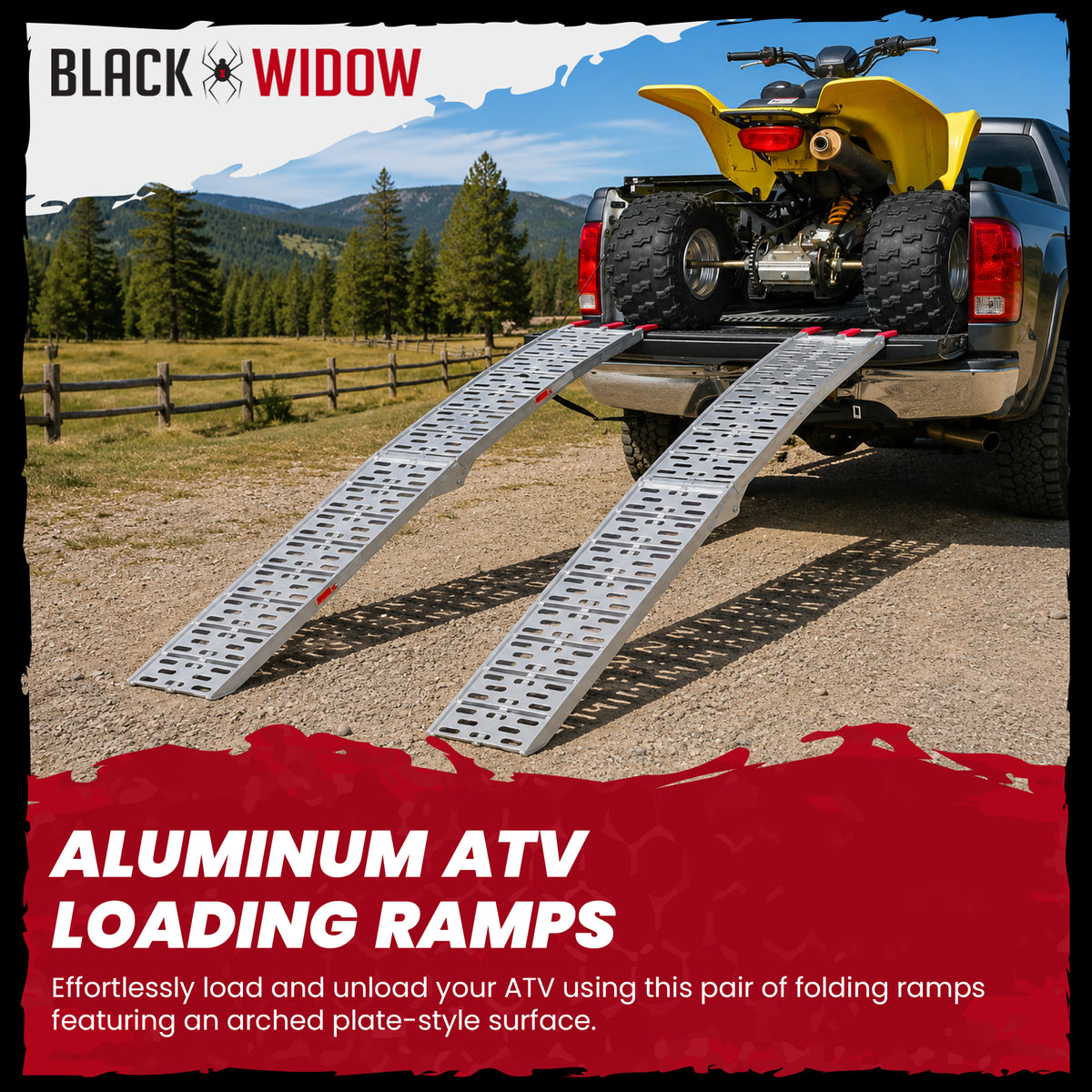 Black Widow Aluminum Folding Motorcycle Ramp Arched Plate, Dual Runner, Silver - VMInnovations