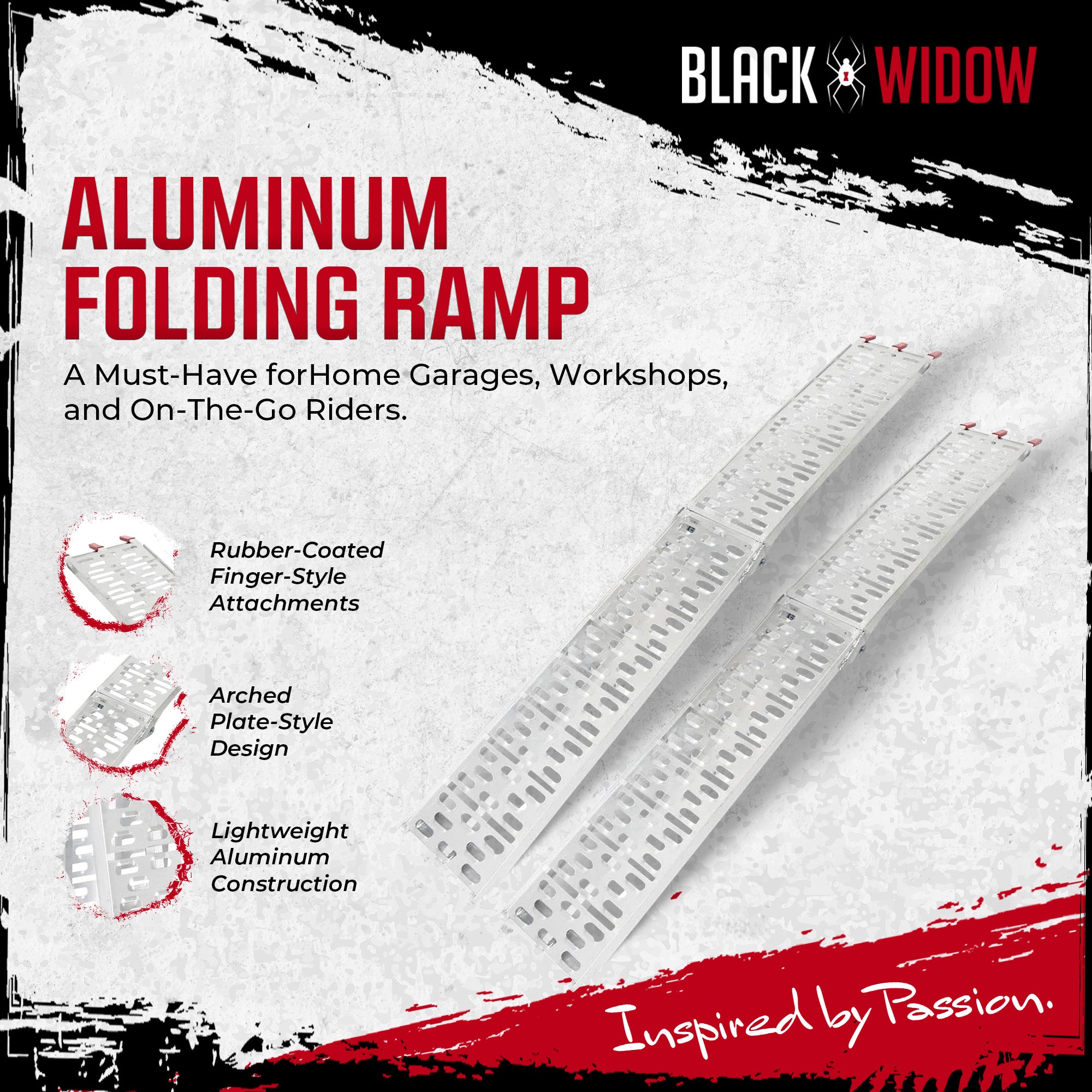 Black Widow Folding Motorcycle Ramp Arched Plate, Dual Runner, Silver (Open Box)