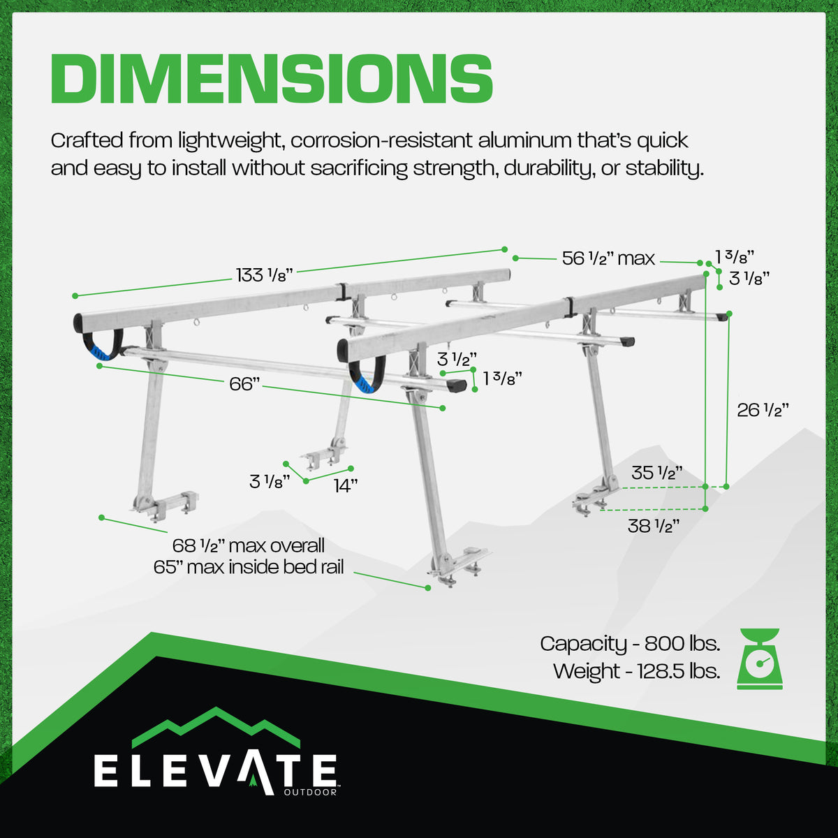 Elevate Outdoor Universal Over-Cab Truck Rack, Aluminum Cargo Carrier, 800Lb Cap