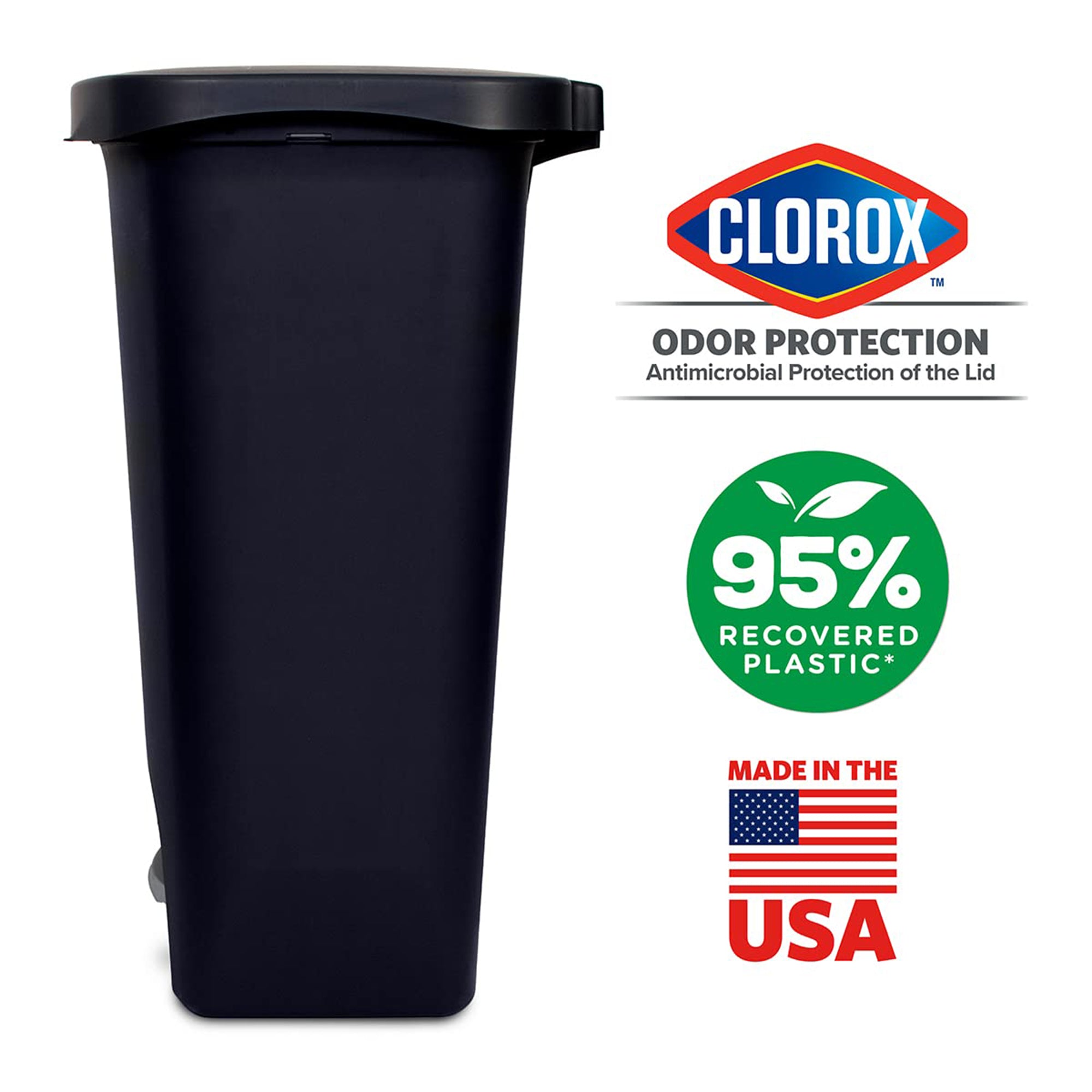 Glad Kitchen Trash Can with Lid and Garbage Bag Rings, 13 Gal, Black, 2 Pack