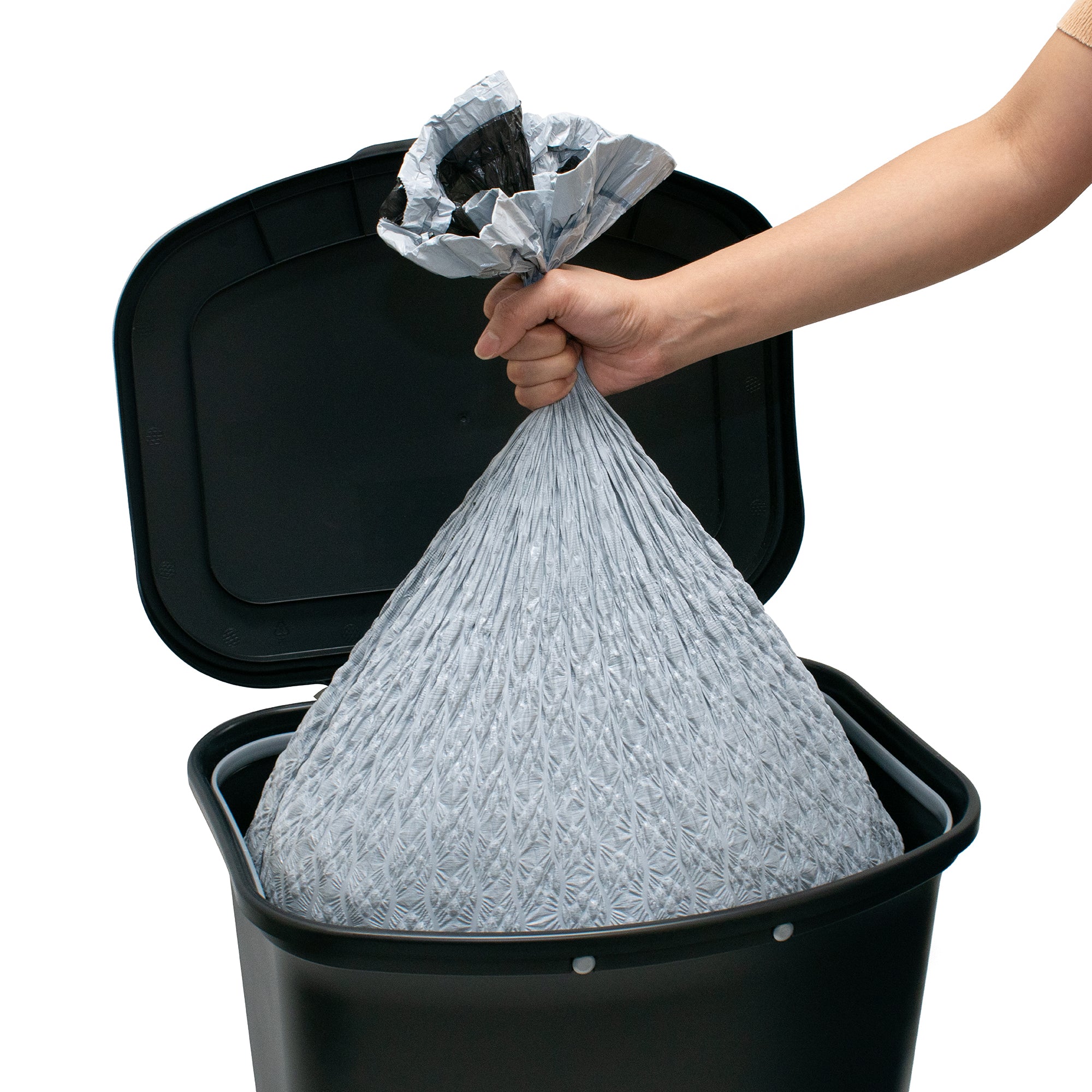 Glad Trash Can with Lid, Stainless Foot Pedal & Garbage Bag Rings, 13 Gal, Black