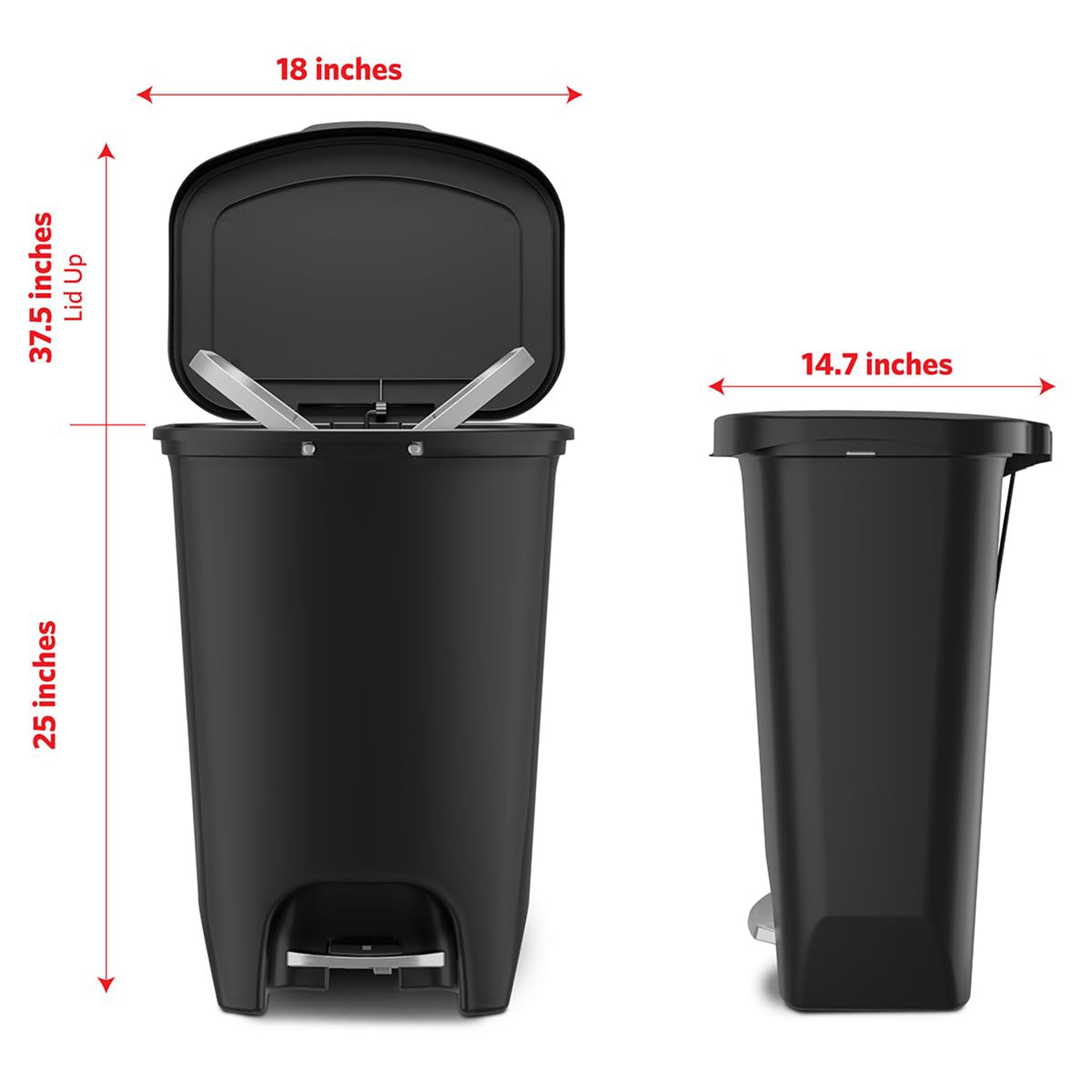 Glad Trash Can w/ Lid, Stainless Pedal, Garbage Bag Rings, 13 Gal, Black, 2 Pack - VMInnovations
