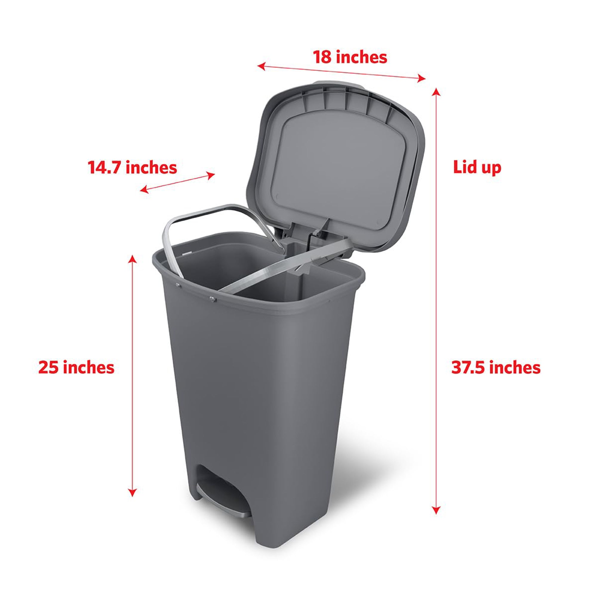 Glad Kitchen Trash Can with Lid and Garbage Bag Rings, 13 Gal, Grey, 3 Pack