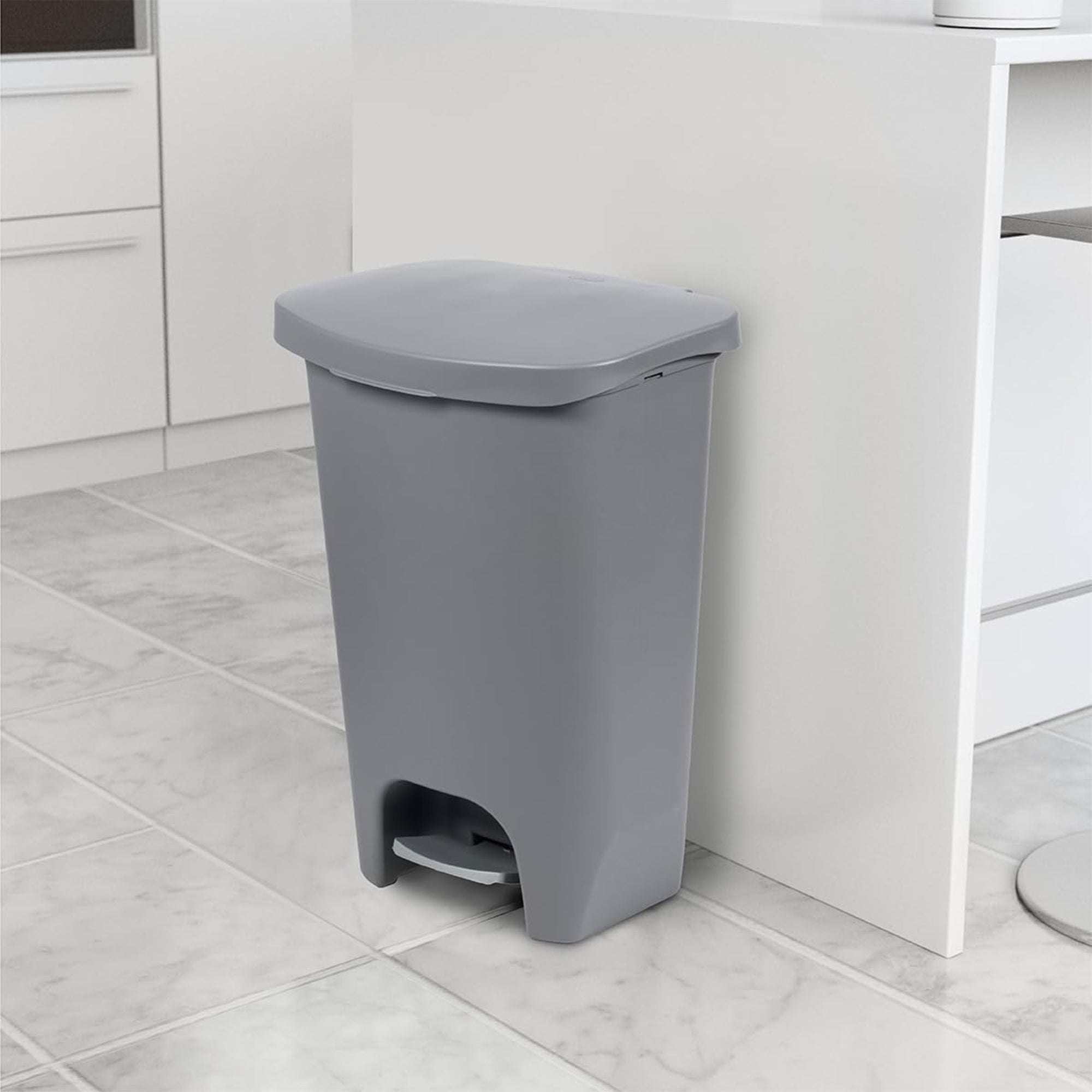 Glad Kitchen Trash Can with Lid and Garbage Bag Rings, 13 Gal, Grey, 3 Pack