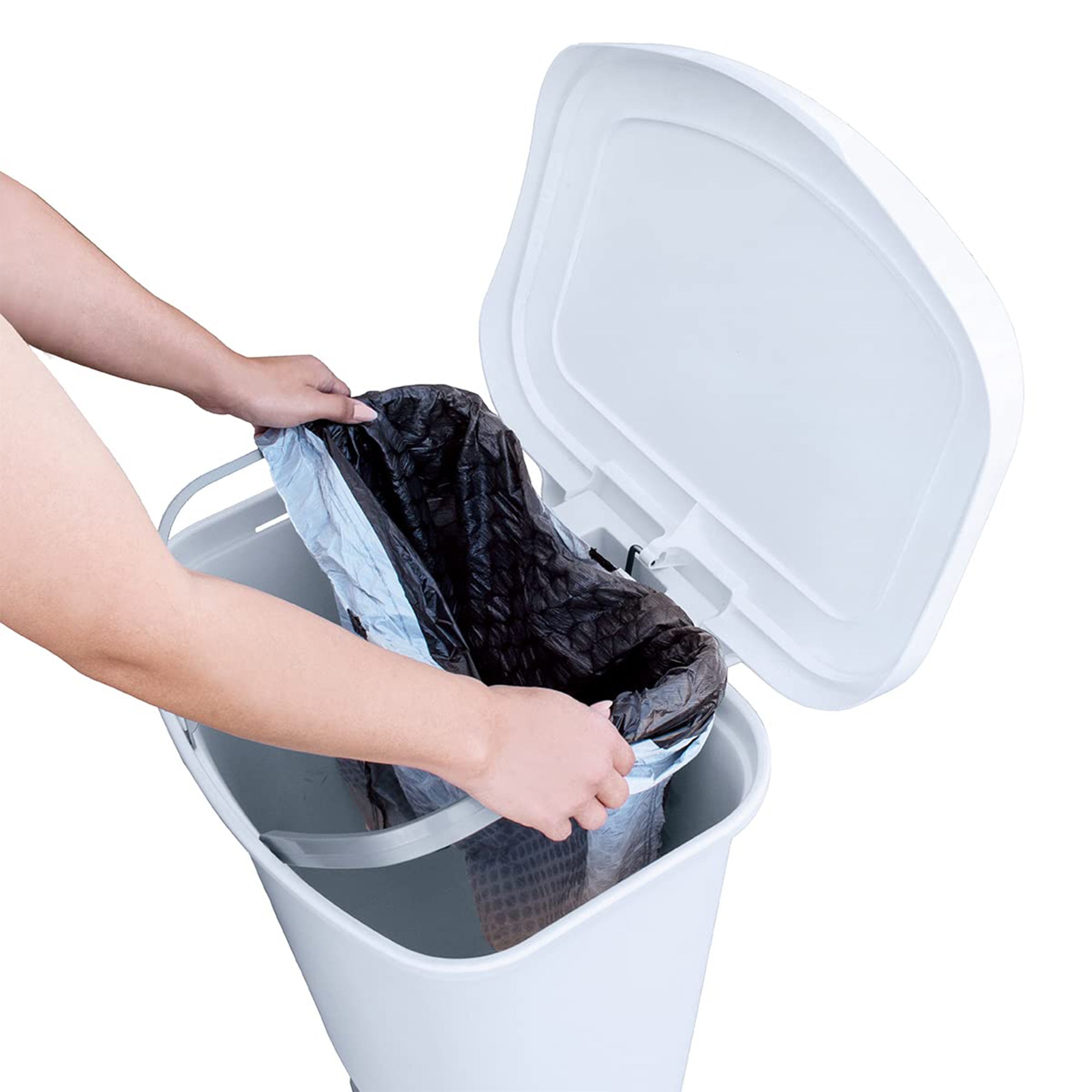 Glad 13 Gal Trash Can with Step Pedal and Odor Protection, White, Pack of 2 (Used) - VMInnovations