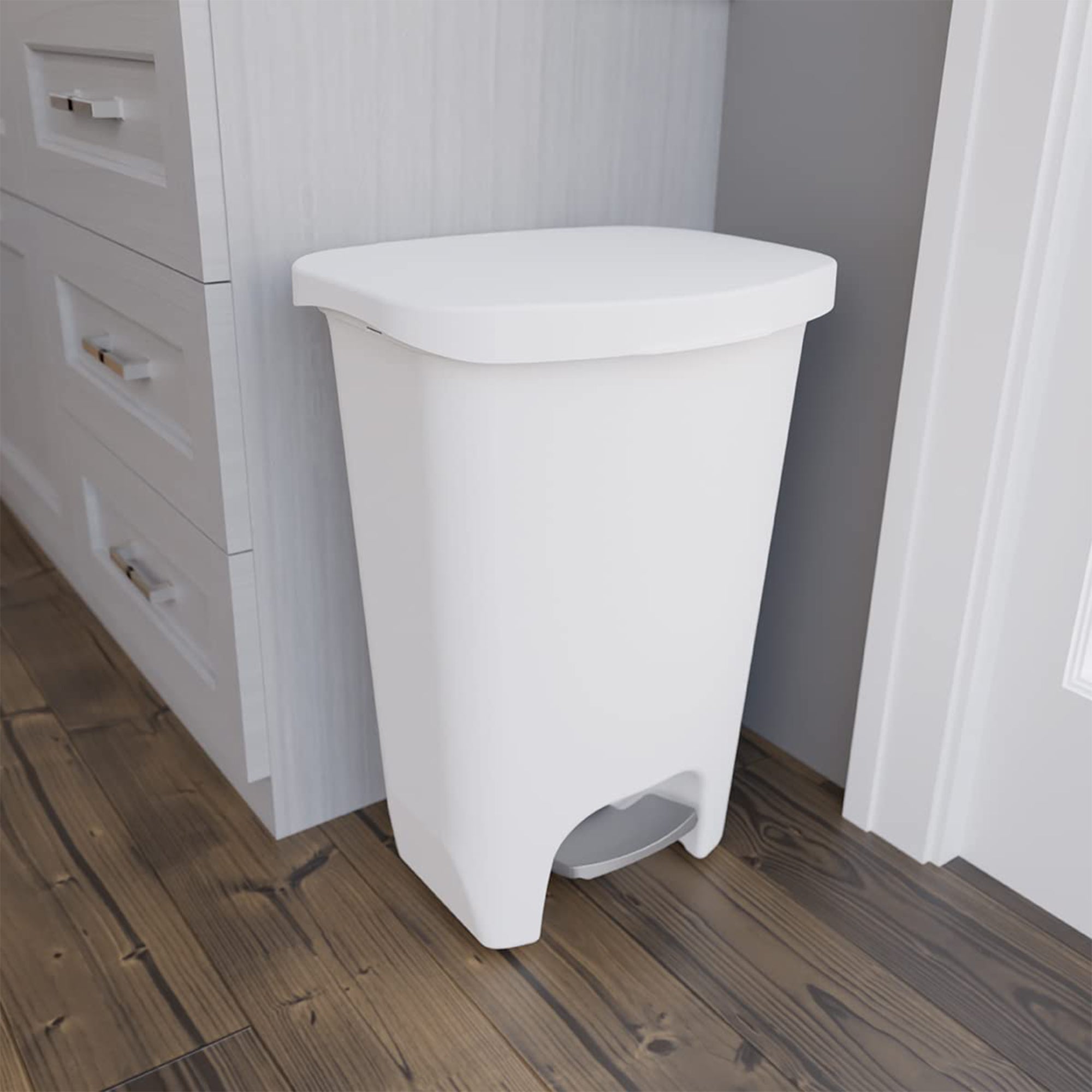 Glad 13 Gal Trash Can with Step Pedal and Odor Protection, White, Pack of 2 (Used) - VMInnovations