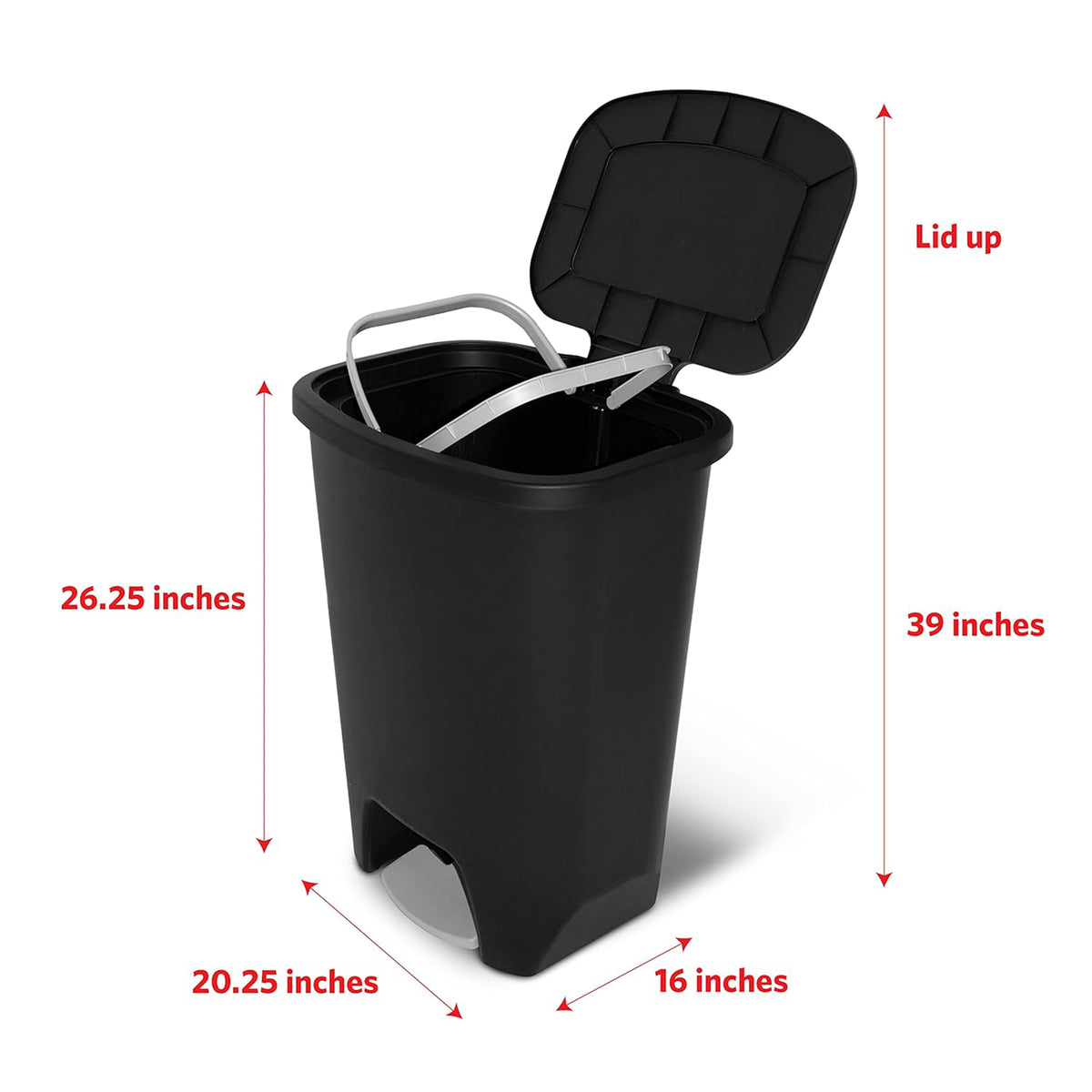 Glad Kitchen Trash Can with Lid and Garbage Bag Rings, 20 Gal, Black, 2 Pack