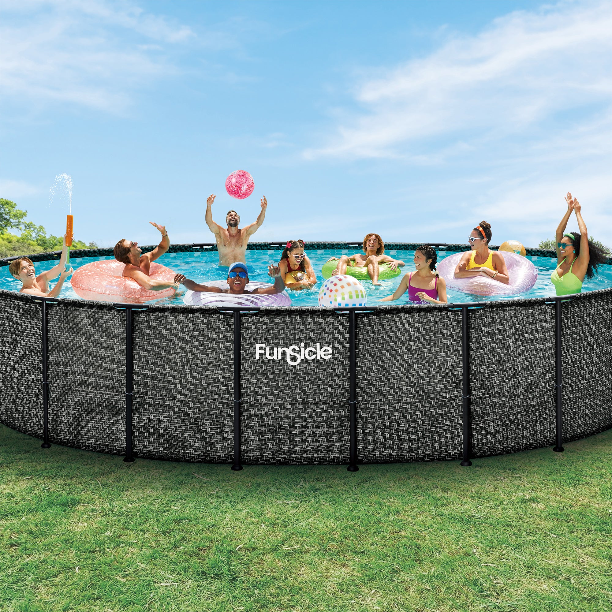 Funsicle 22' x 52" Oasis Designer Round Above Ground Pool, Dark Herringbone