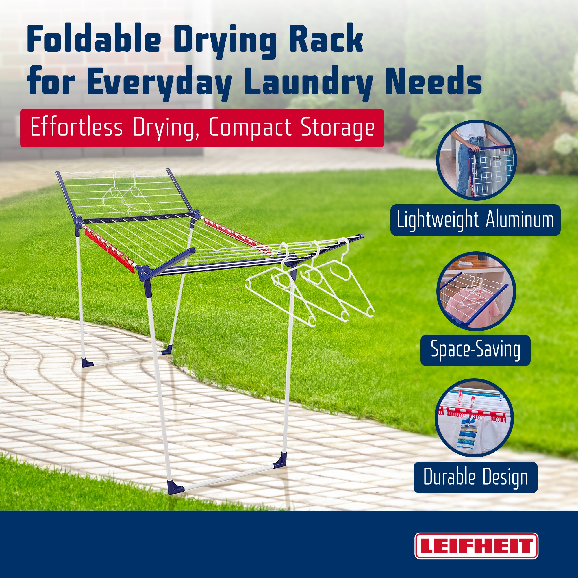 Leifheit Pegasus 200 Solid Standing Dryer with 5 Hangers and 4 Clips, 20m Space