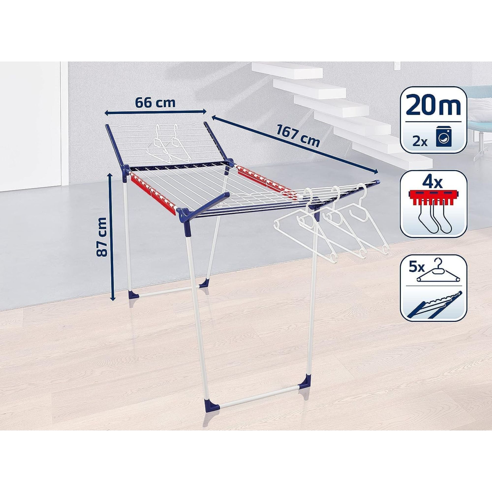 Leifheit 200 Solid Standing Dryer with 5 Hangers & 4 Clips, 20m (Open Box) - VMInnovations