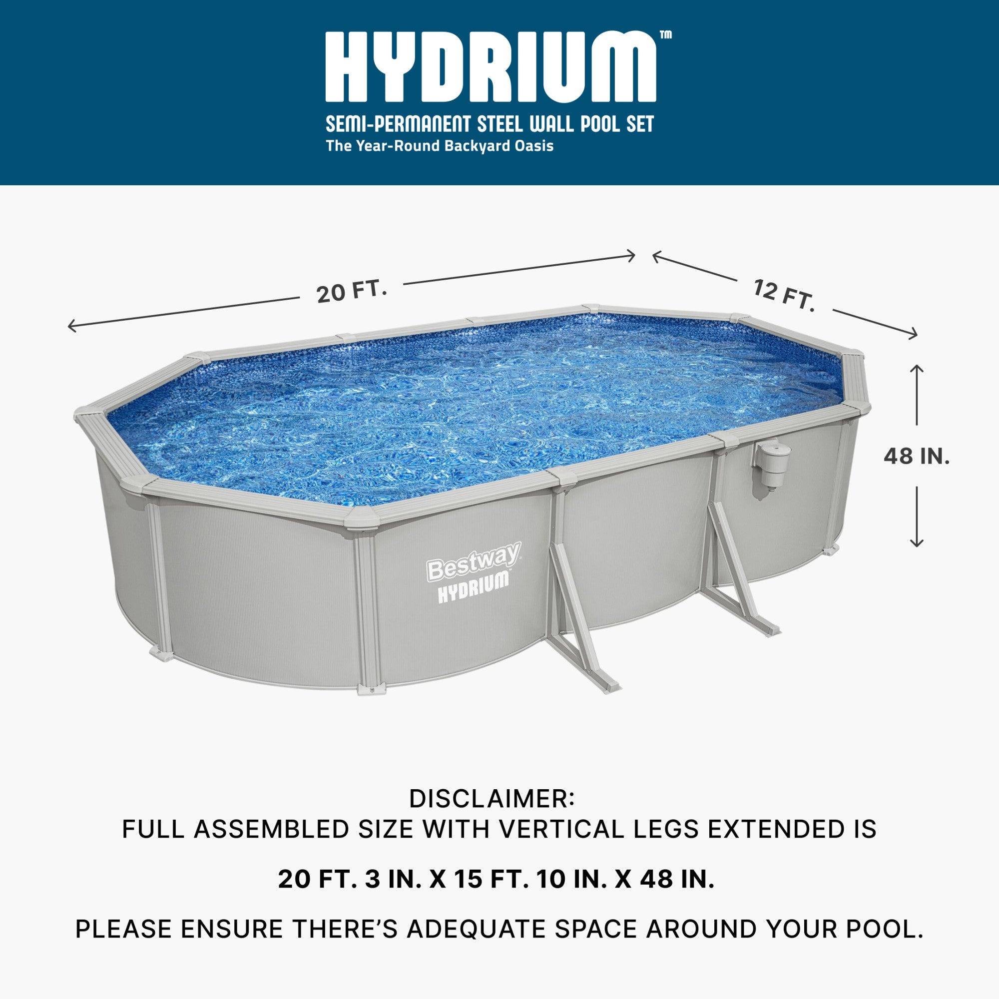 Bestway Hydrium 20' x 12' x 48" Oval Steel Wall Above Ground Pool Set