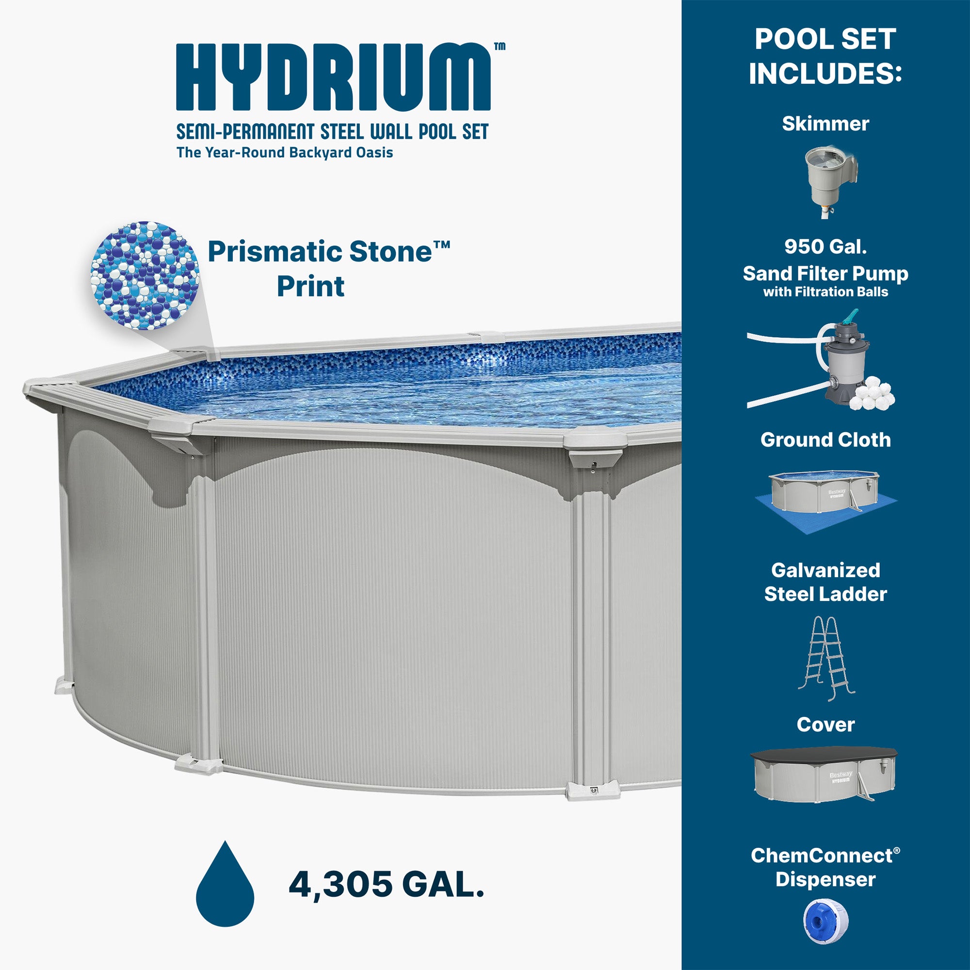 Bestway Hydrium 16'5" x 12" x 48" Oval Steel Wall Above Ground Pool (Open Box)